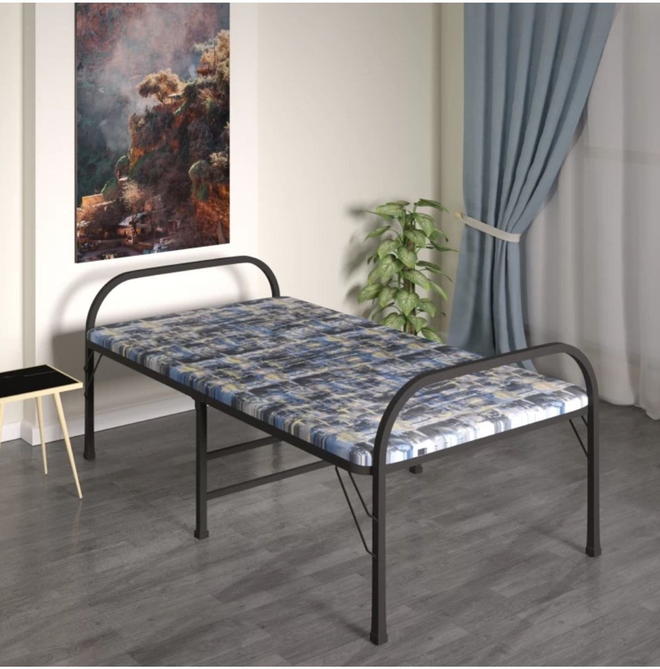 SHIAFA Cushion folding bed Metal Single Bed, 46 cm x 73 cm (1.51 ft x 2.4 ft) (Finish Color - Multiples, (Mattress Included), Delivery Condition - DIY(Do-It-Yourself))