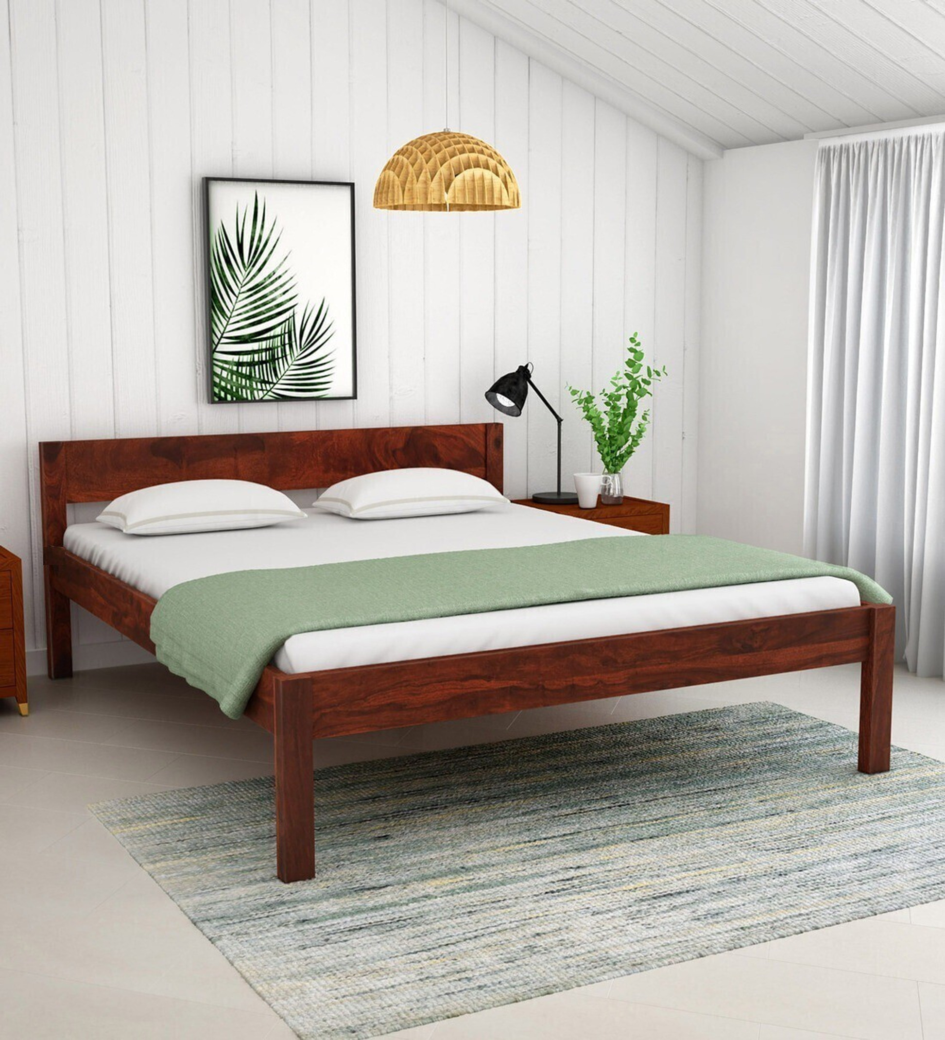 Wopno Furniture Solid Sheesham Wooden Platform Queen Size Bed without Storage for Bedroom Solid Wood Queen Bed, 160.2 cm x 205.74 cm (5.26 ft x 6.75 ft) (Finish Color - Maple, Delivery Condition - DIY(Do-It-Yourself))