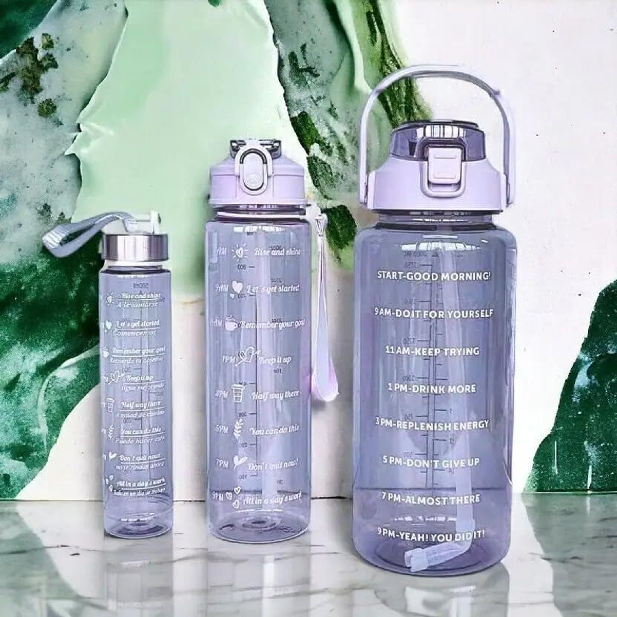 ThirstJoy Set of 3 Transparent Bottle 2000ML, 900ML, 300ML with Motivational Time Marker 2000 ml Plastic Sipper (Pack of 3, Multicolor)