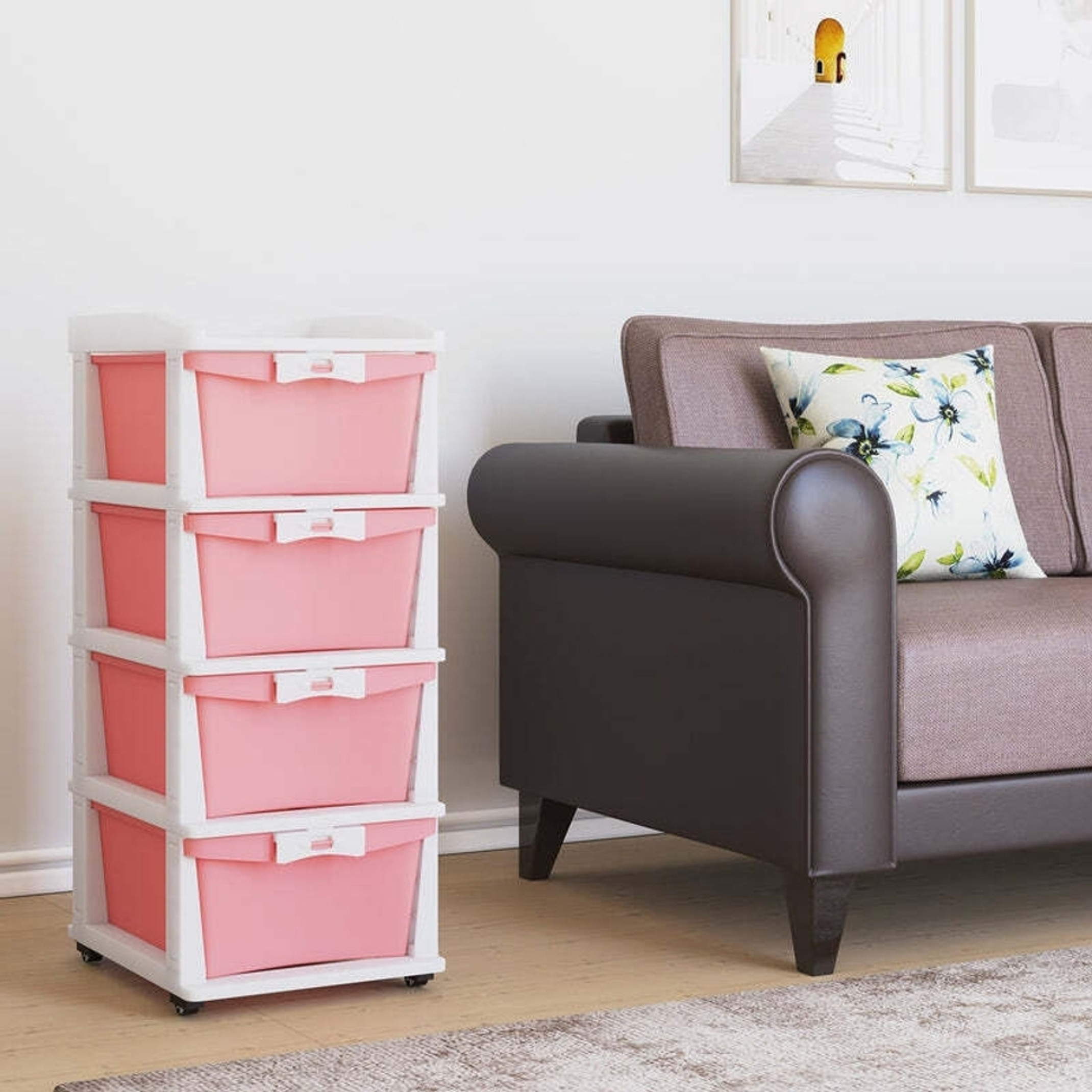Nilkamal Chests of 4 Drawers CHTR23NT Multipurpose wheel Storage , Kids & Home Essentials Plastic Free Standing Chest of Drawers (Finish Color - Pink, DIY(Do-It-Yourself))