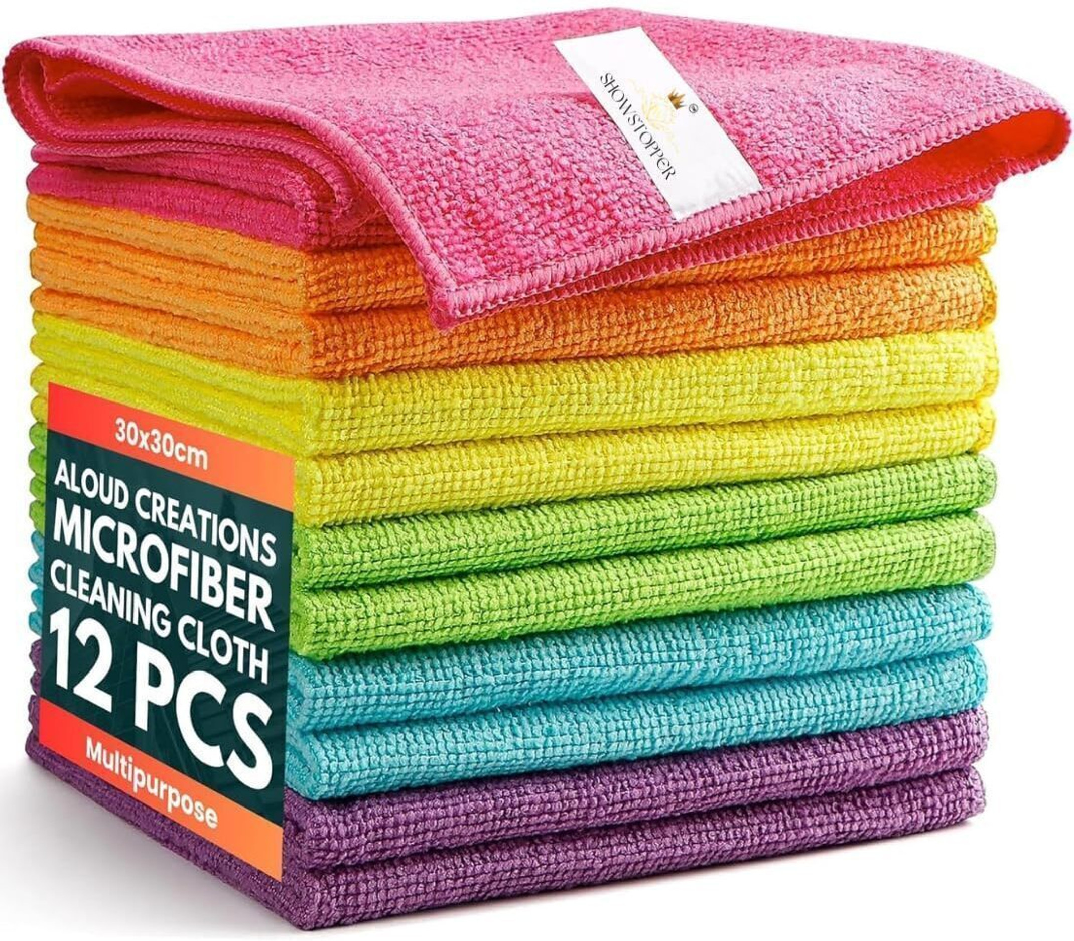 SHOWSTOPPER 6 Color Assorted 250 GSM (30X30) 12 PACK Cleaning Rag,Cleaning Towels Dry Microfiber Cleaning Cloth (12 Units)