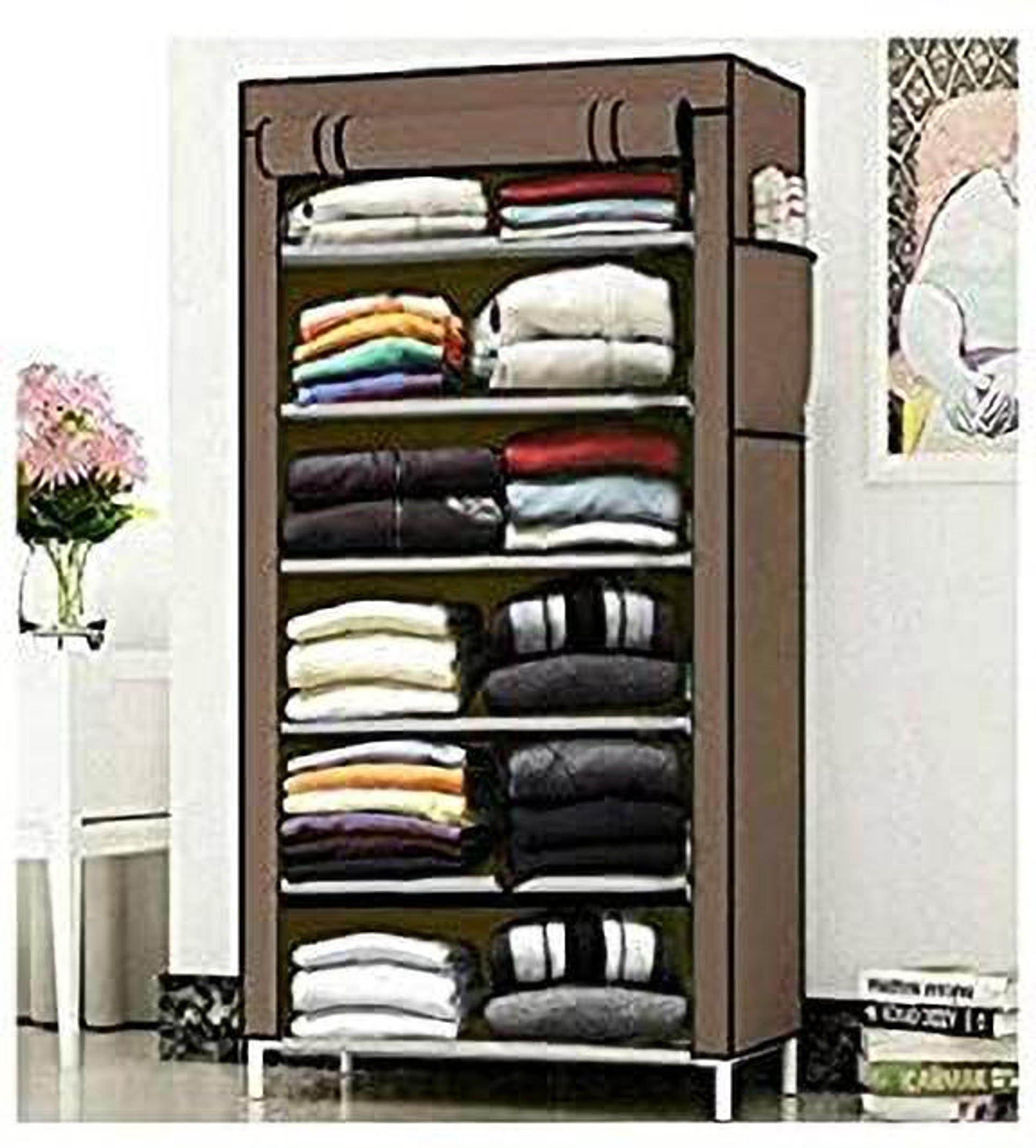 Gallaxy Advance Carbon Steel Collapsible Wardrobe (Finish Color - Brown, DIY(Do-It-Yourself))