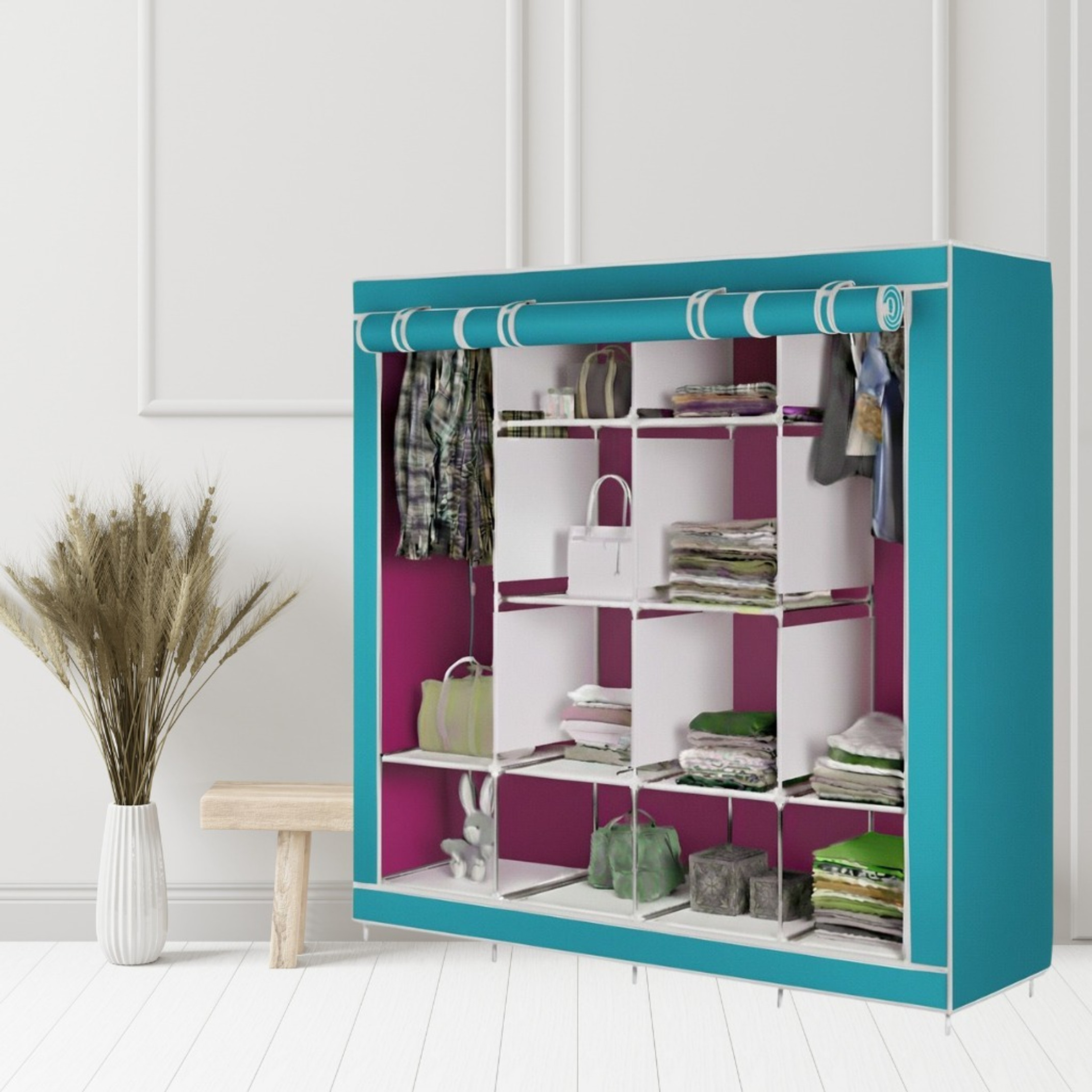 EEMWAY Carbon Steel Collapsible Wardrobe (Finish Color - SKY BLUE, DIY(Do-It-Yourself))
