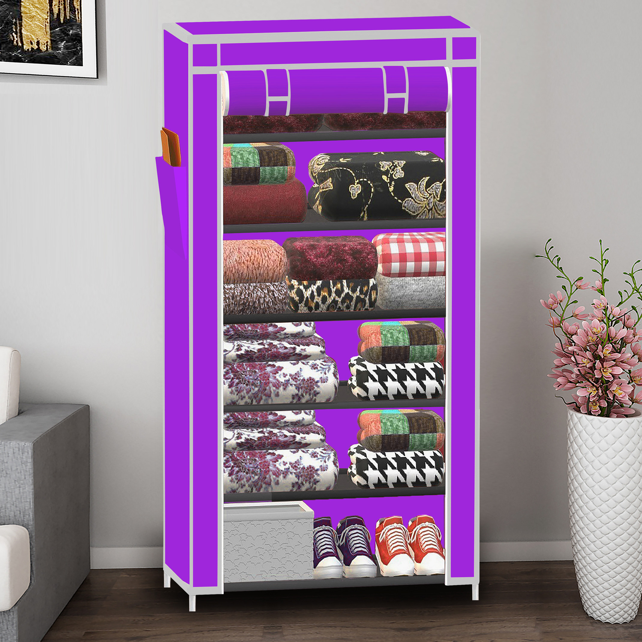 Hridyani 1 Door 6 Shelf Solid PP Collapsible Wardrobe (Finish Color - A6 Purple, DIY(Do-It-Yourself))
