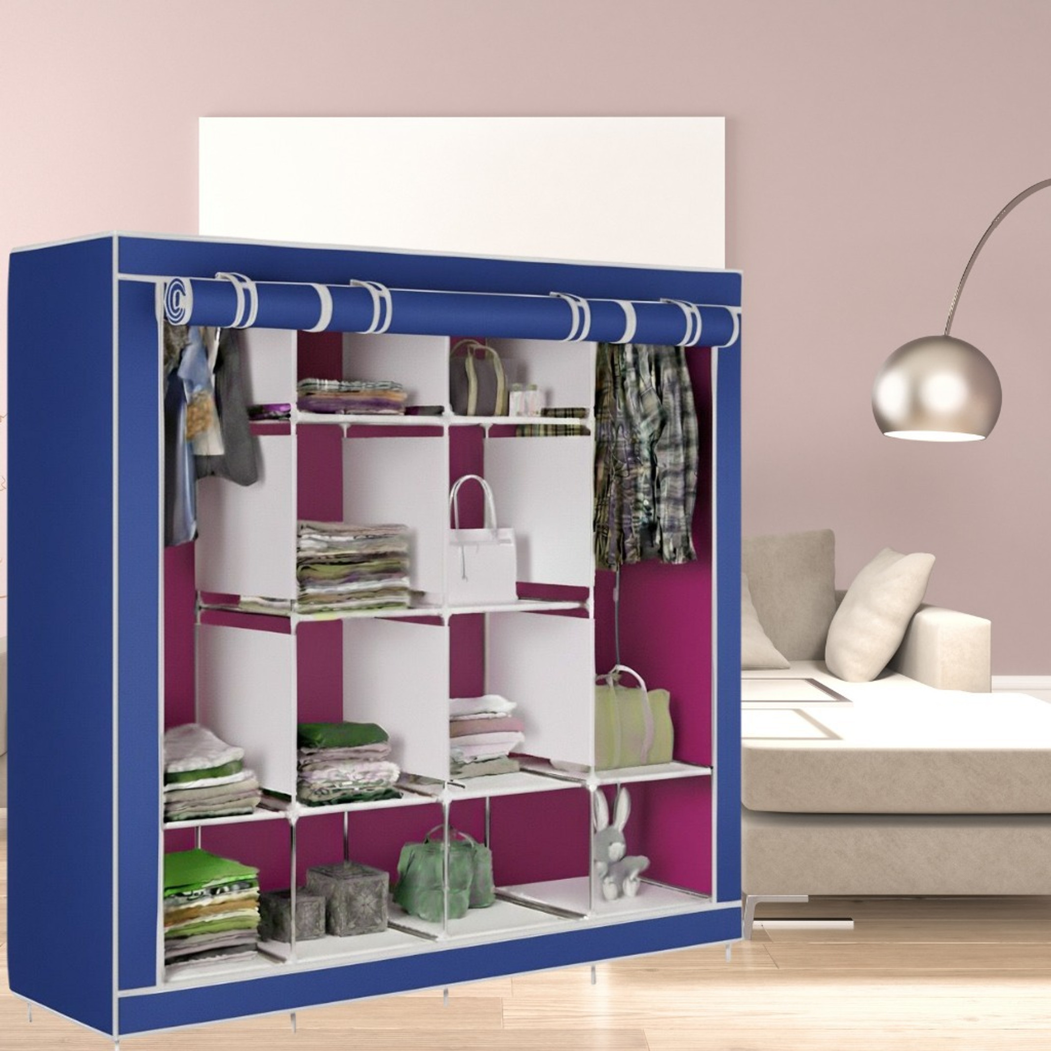 EEMWAY Carbon Steel Collapsible Wardrobe (Finish Color - BLUE, DIY(Do-It-Yourself))