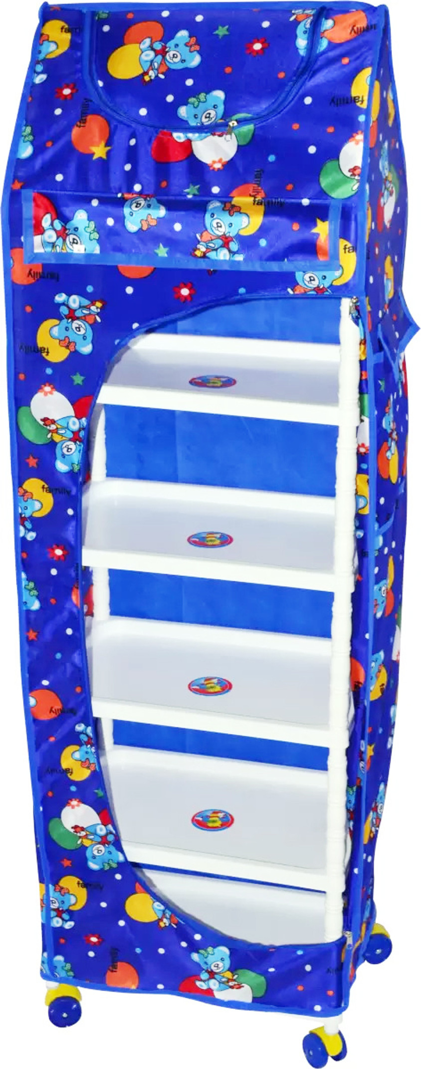 Seshekhu 1 Door 6 Shelf Fabric Plastic PVC Collapsible Wardrobe (Finish Color - Blue, DIY(Do-It-Yourself))