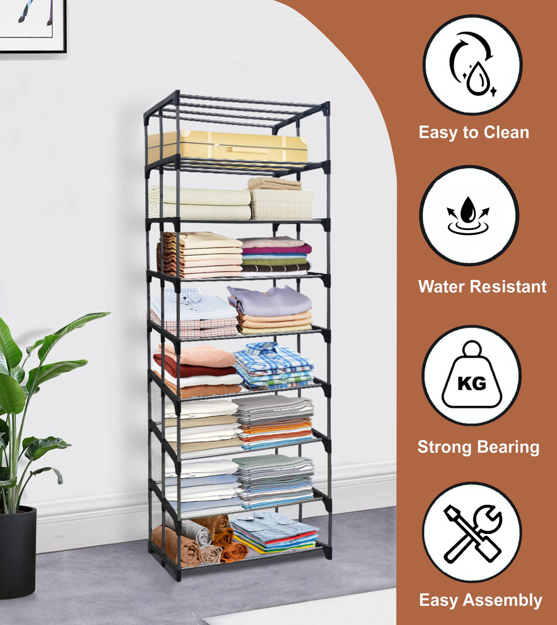 Rmerchants Bookcase_wardrobe Carbon Steel Collapsible Wardrobe (Finish Color - BLACCK, DIY(Do-It-Yourself))