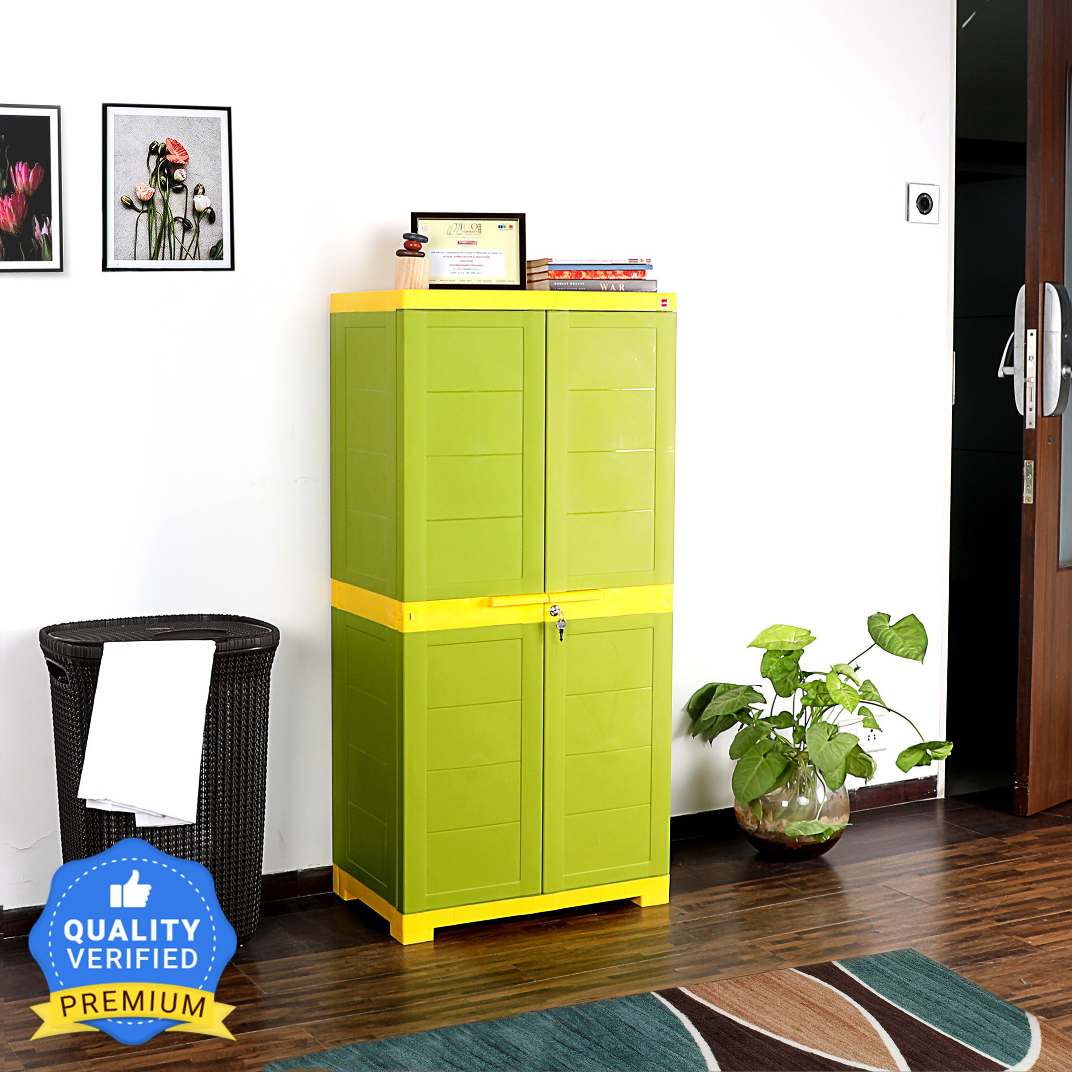 Cello Novelty Big Plastic Cupboard (Finish Color - GREEN & YELLOW, DIY(Do-It-Yourself))