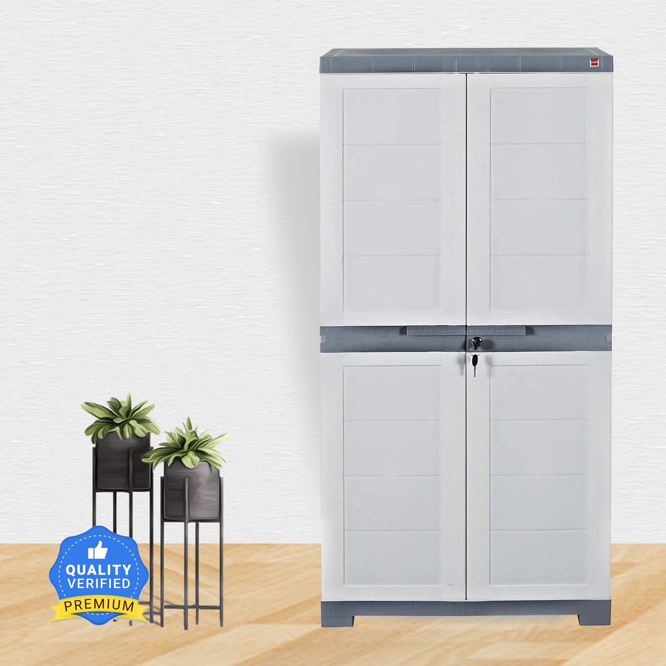 Cello Plastic Cupboard (Finish Color - WHITE AND GREY, DIY(Do-It-Yourself))