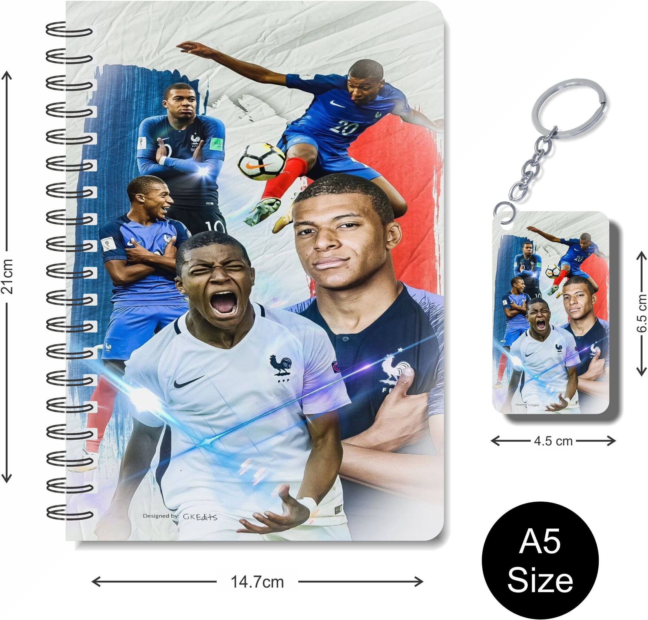 craft maniacs 2023 MBAPPE DIARY + KEYCHAIN A5 Notebook RULED 160 Pages (Multicolor)