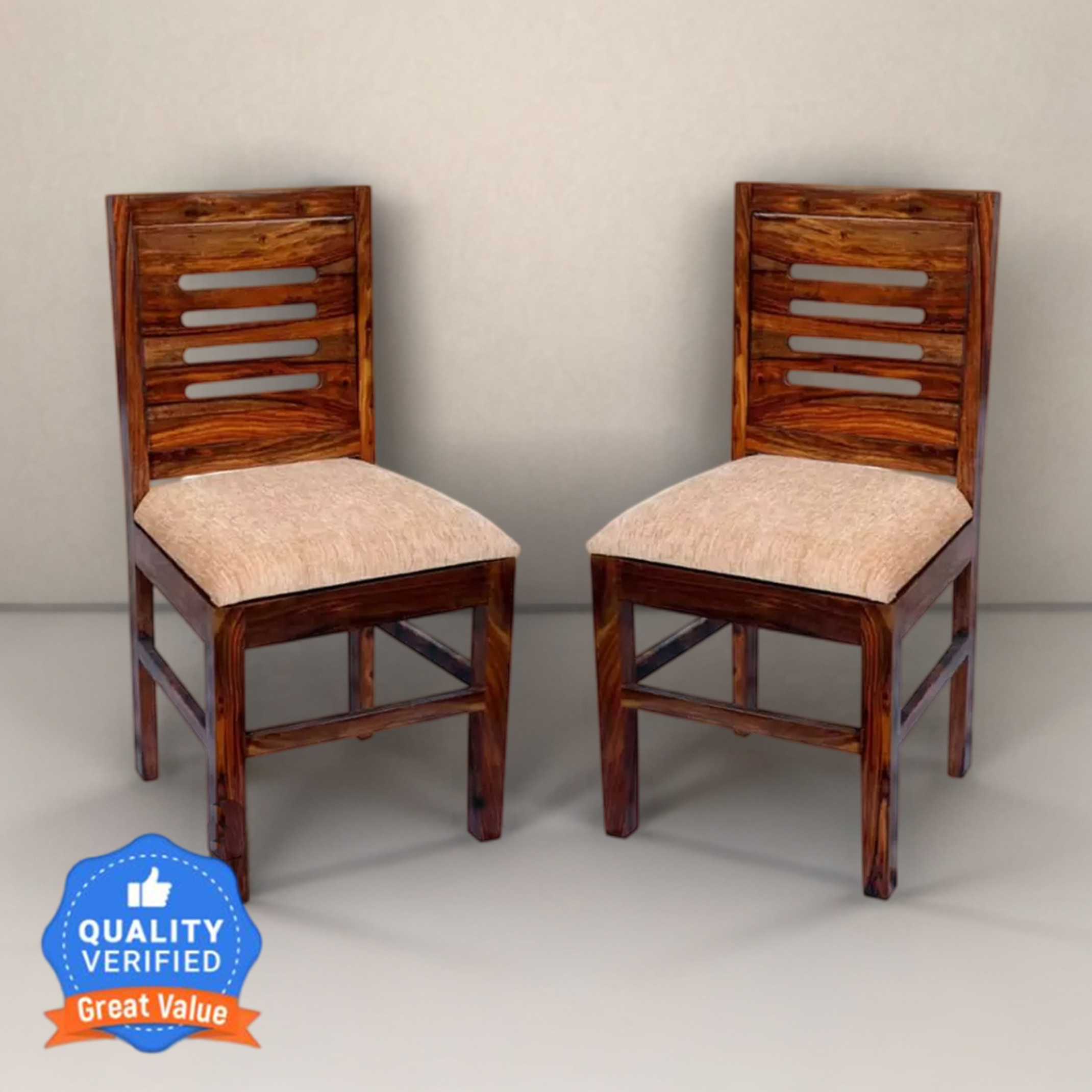 Kendalwood Furniture Living Room Chair Study Chair Multipurpose chair Solid Wood Dining Chair (Set of 2, Finish Color - Natural Brown with Cushions)