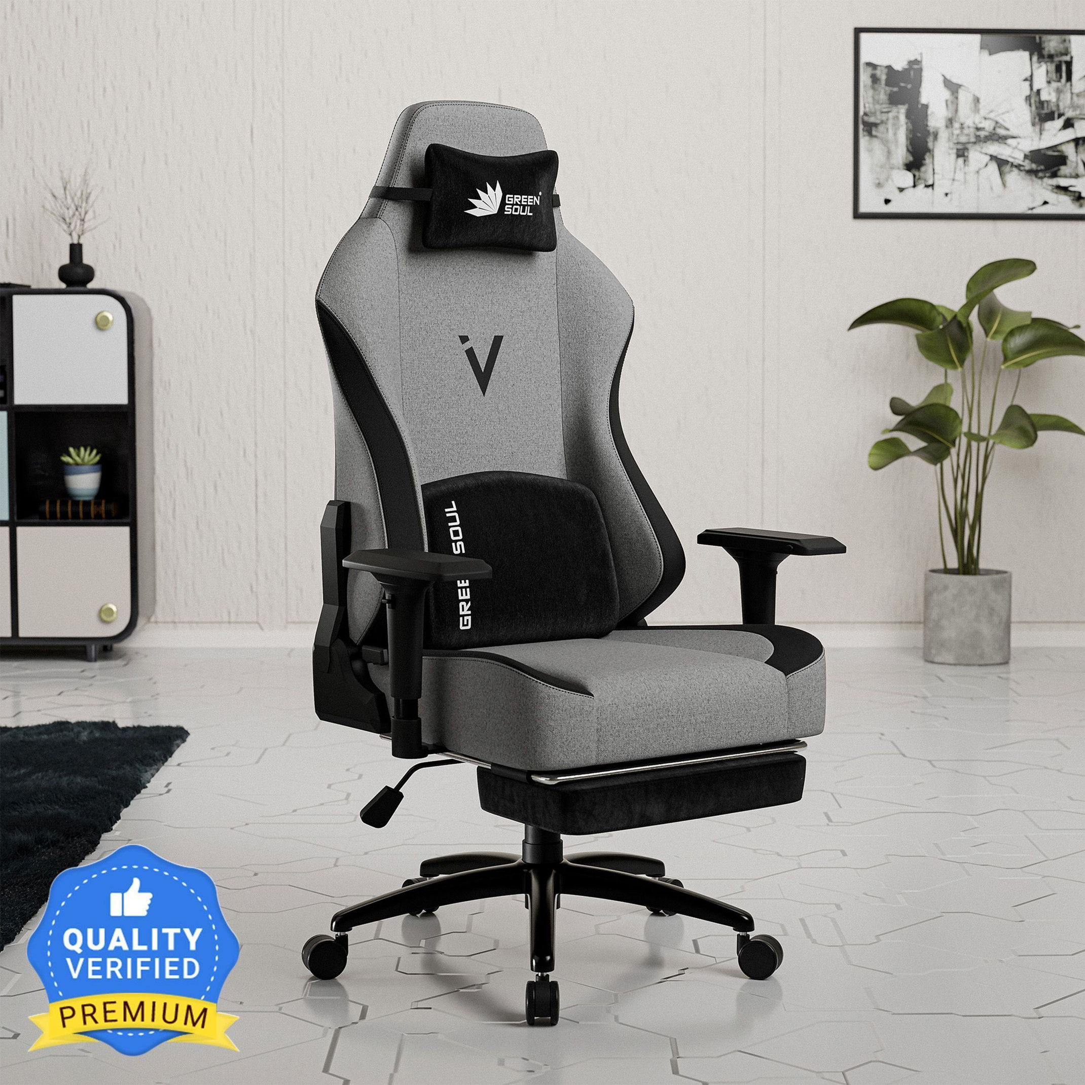 GREEN SOUL Vision Pro Earth Gaming Chair|WFH|Memory Foam|4D Armrest Gaming Chair (Grey)