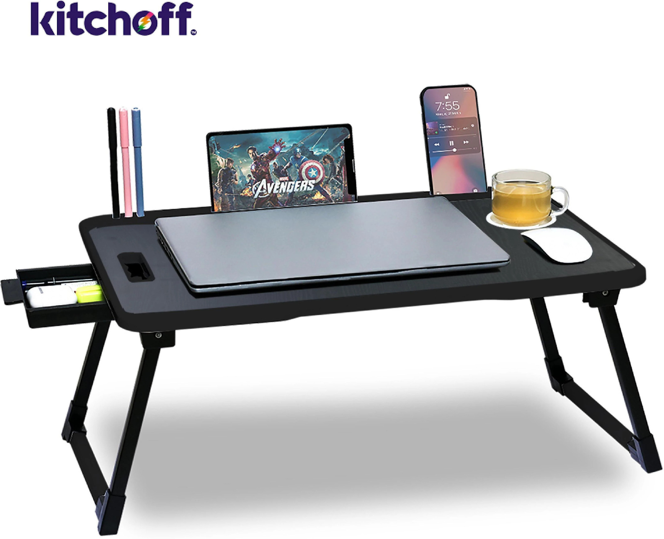 kitchoff Foldable Multipurpose Wood Portable Laptop Table (Finish Color - MULTICOLOUR, Pre Assembled)