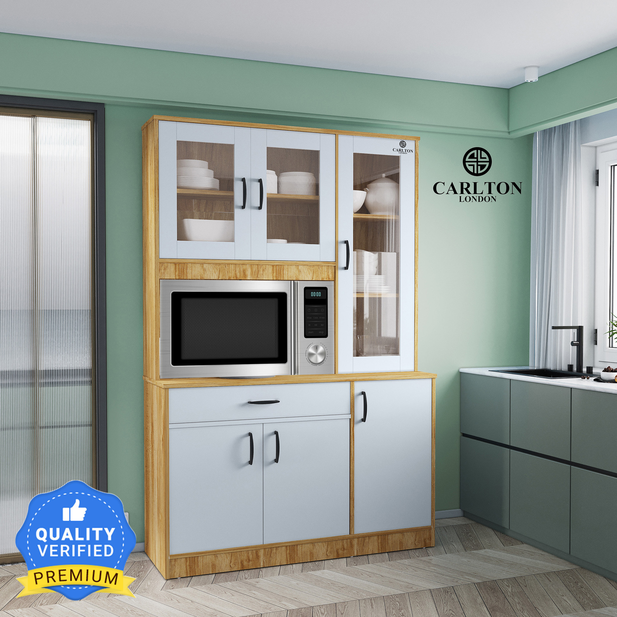 CARLTON LONDON Fieri Engineered Wood Kitchen Cabinet (Finish Color - Melamine Teak & White, Knock Down)