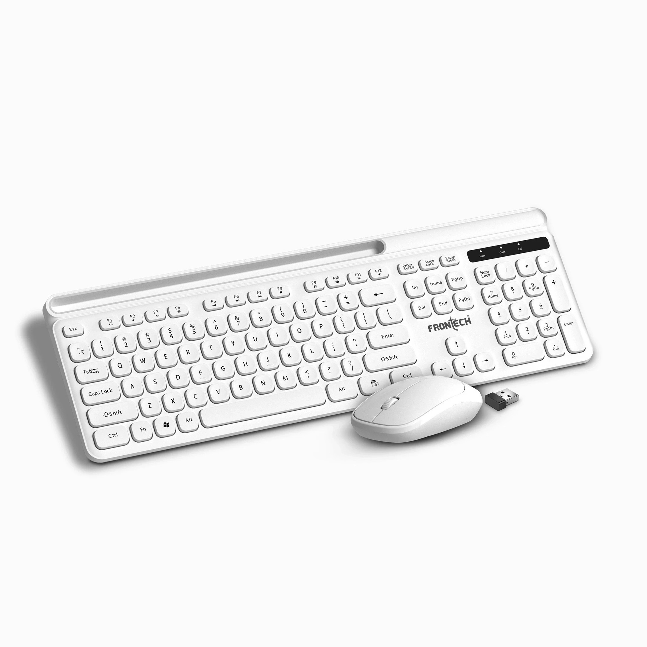 Frontech 2.4Ghz Wireless Keyboard and Mouse|104 Keys|1200 DPI|Adjustable Height (KB-0030) Combo Set (White)