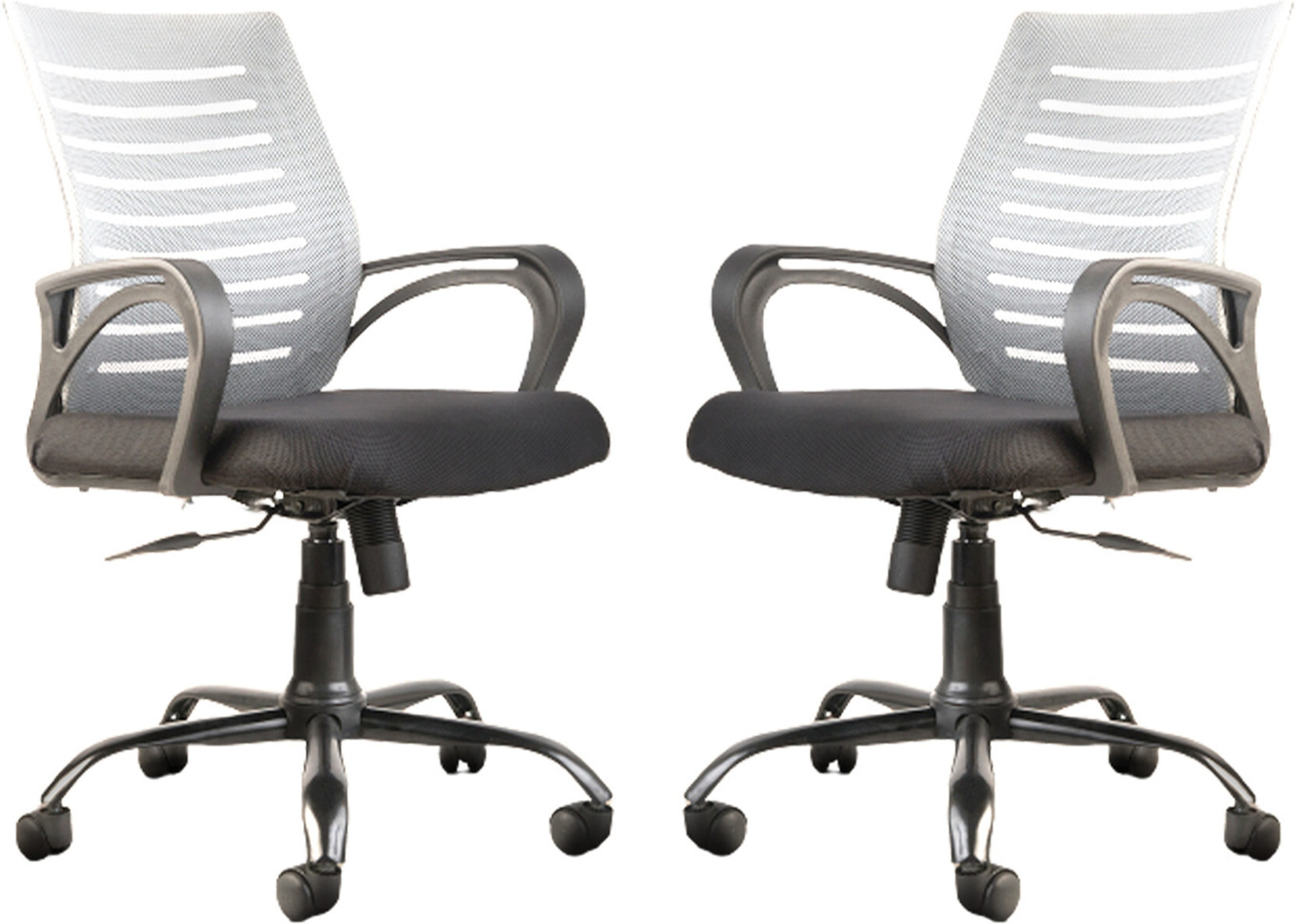 IAFA Diego Mid Back Ergonomic Office Chair Heavy Duty Black Metal Base 2 yr Warranty Mesh Office Arm Chair (Black, Grey, Set of 2, Optional Installation Available)
