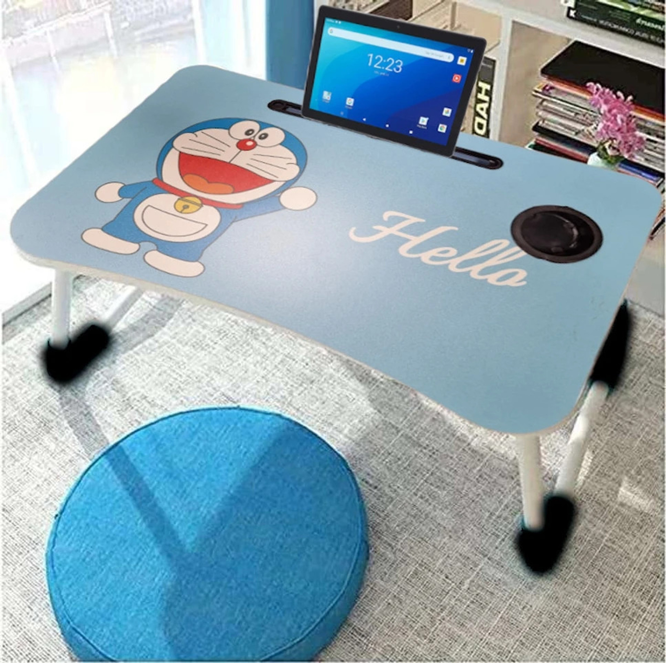 Elysiara Wood Portable Laptop Table (Finish Color - Blue, Pre Assembled)