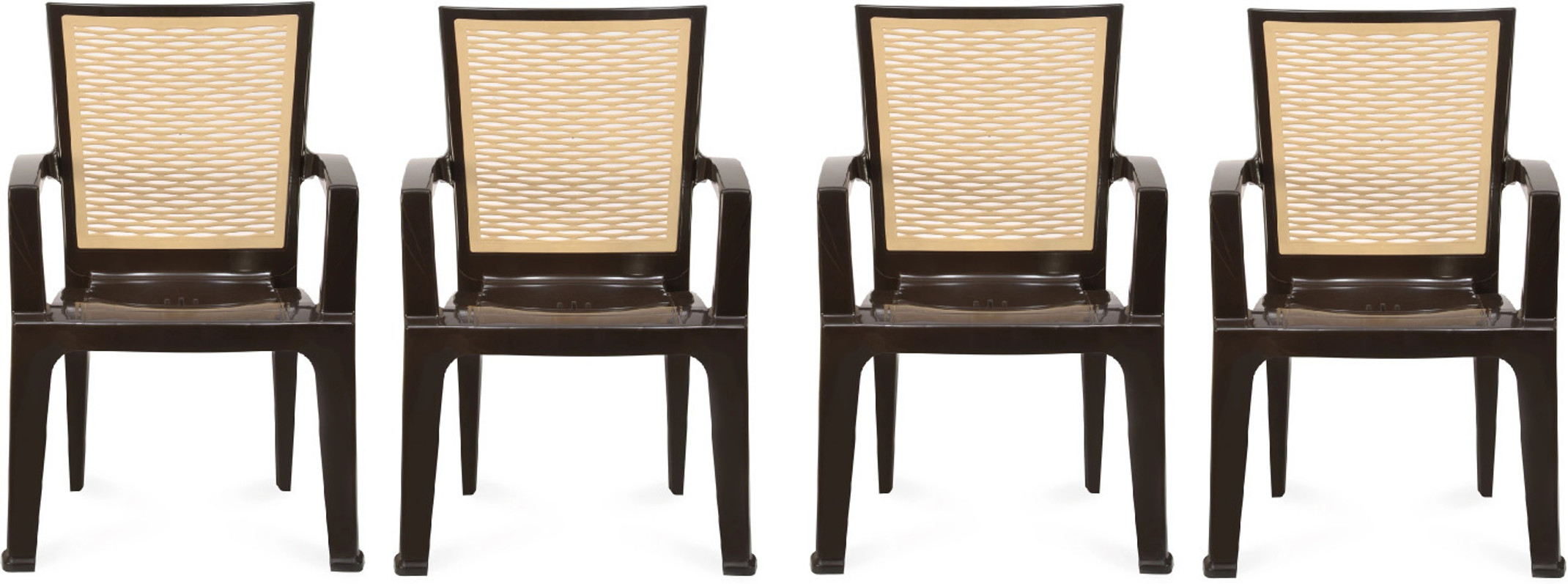 Nilkamal Mid Back Chair with Arm CHR2226 | For Living, Bed Room, Kitchen, Office, Garden Plastic Cafeteria Chair (Brown, Set of 4, Pre-assembled)