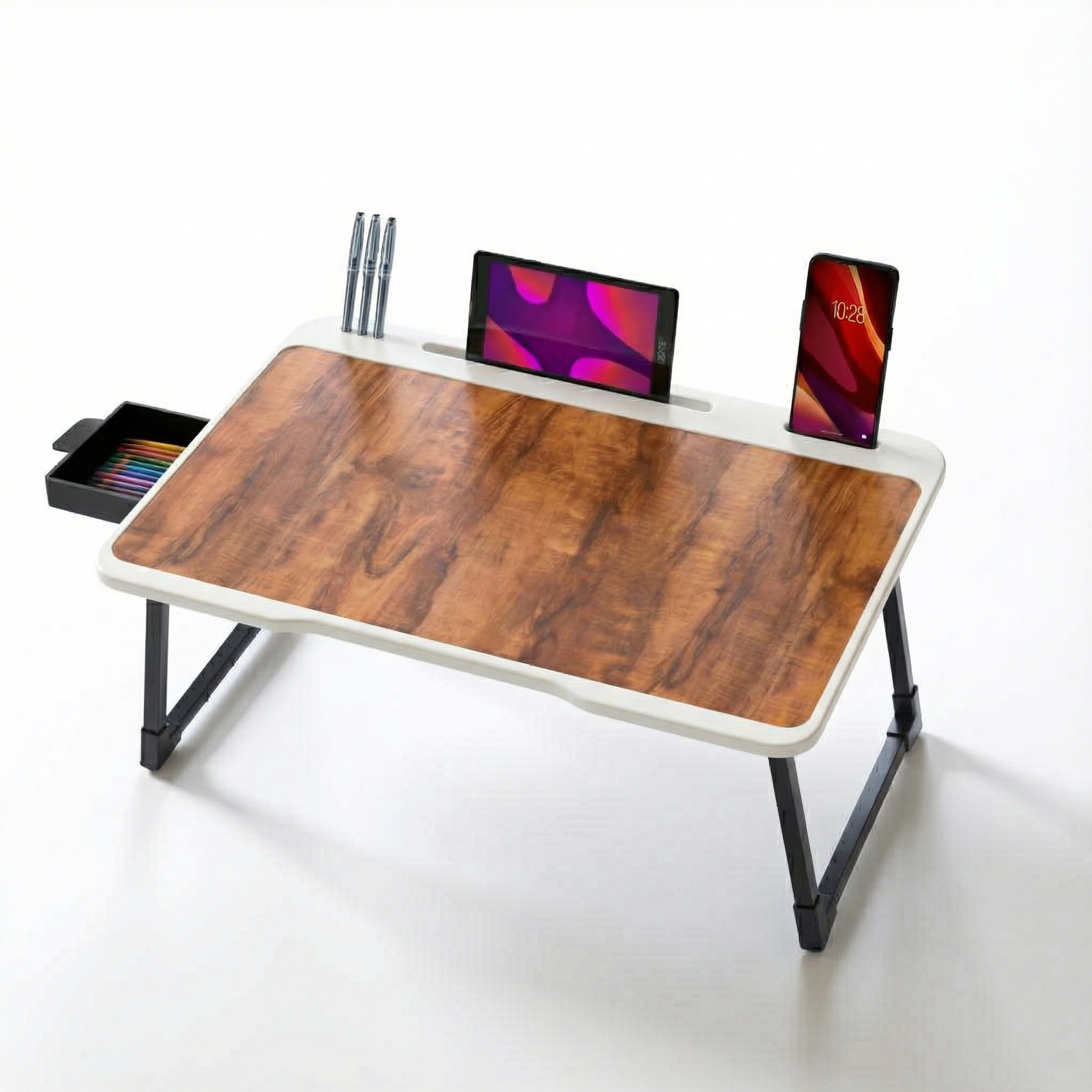 Alliance US COTTED WOODEN Multipurpose Foldable with Cup Holder, Study , Bed Wood Portable Laptop Table (Finish Color - WOOD BROWN, Pre Assembled)
