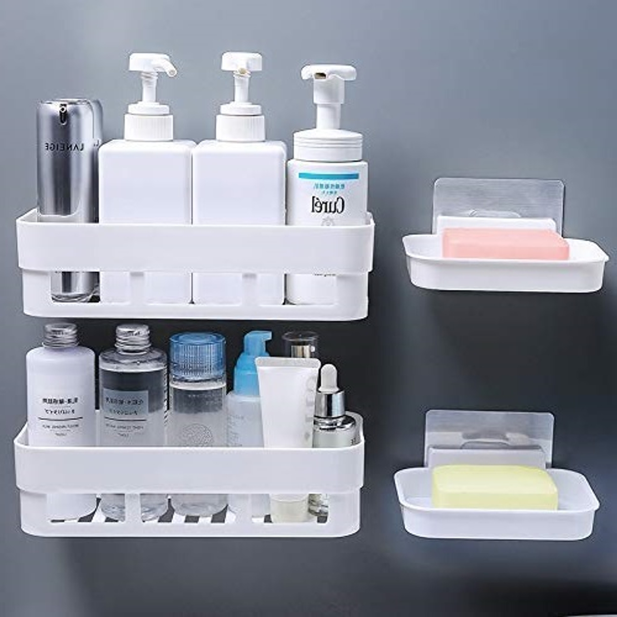 MIXCO Multipurpose Wall Holder Bathroom Strong Shower Rack Shelf And Shop Dish Plastic Wall Shelf (Number of Shelves - 4, White)