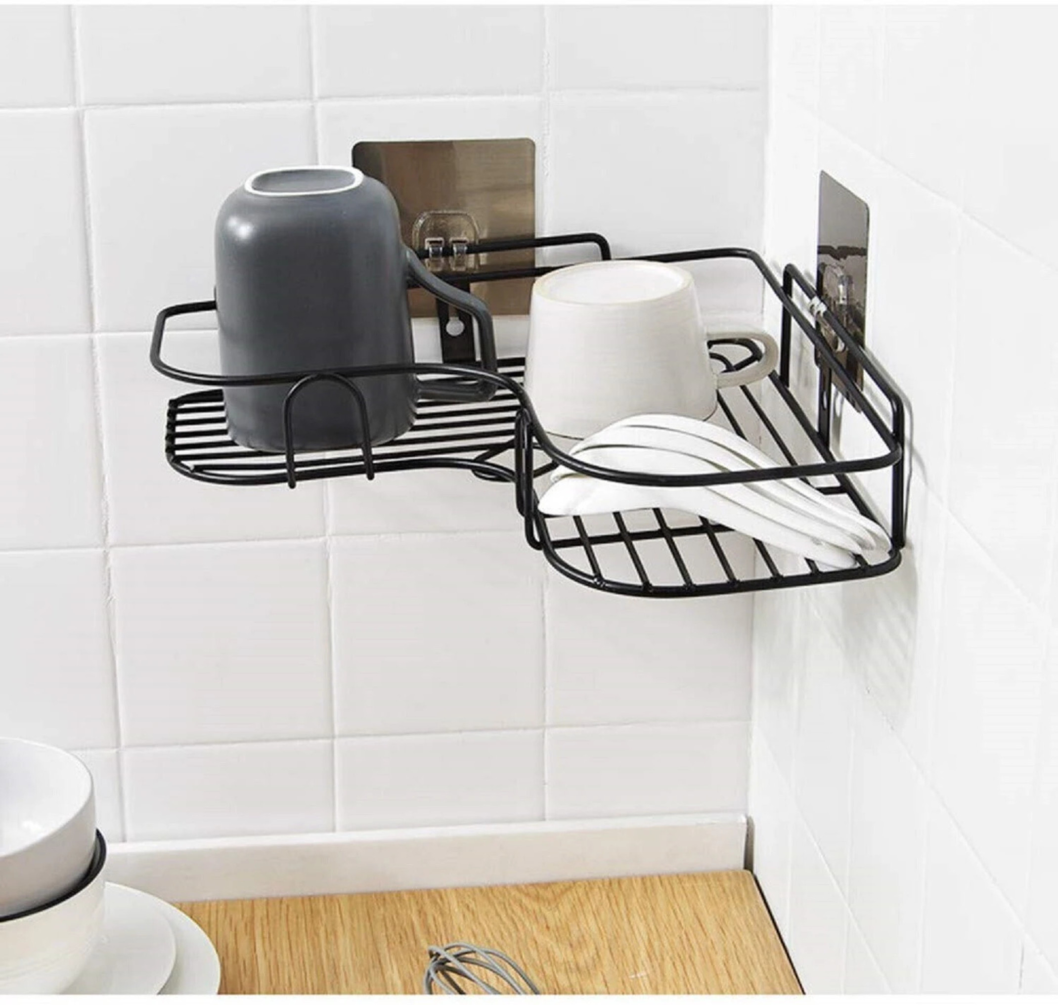 Nilkanth collection Multipurpose Self Adhesive Wall-Mounted Corner Storage Rack Bathroom Stainless Steel Wall Shelf (Number of Shelves - 1, Black)
