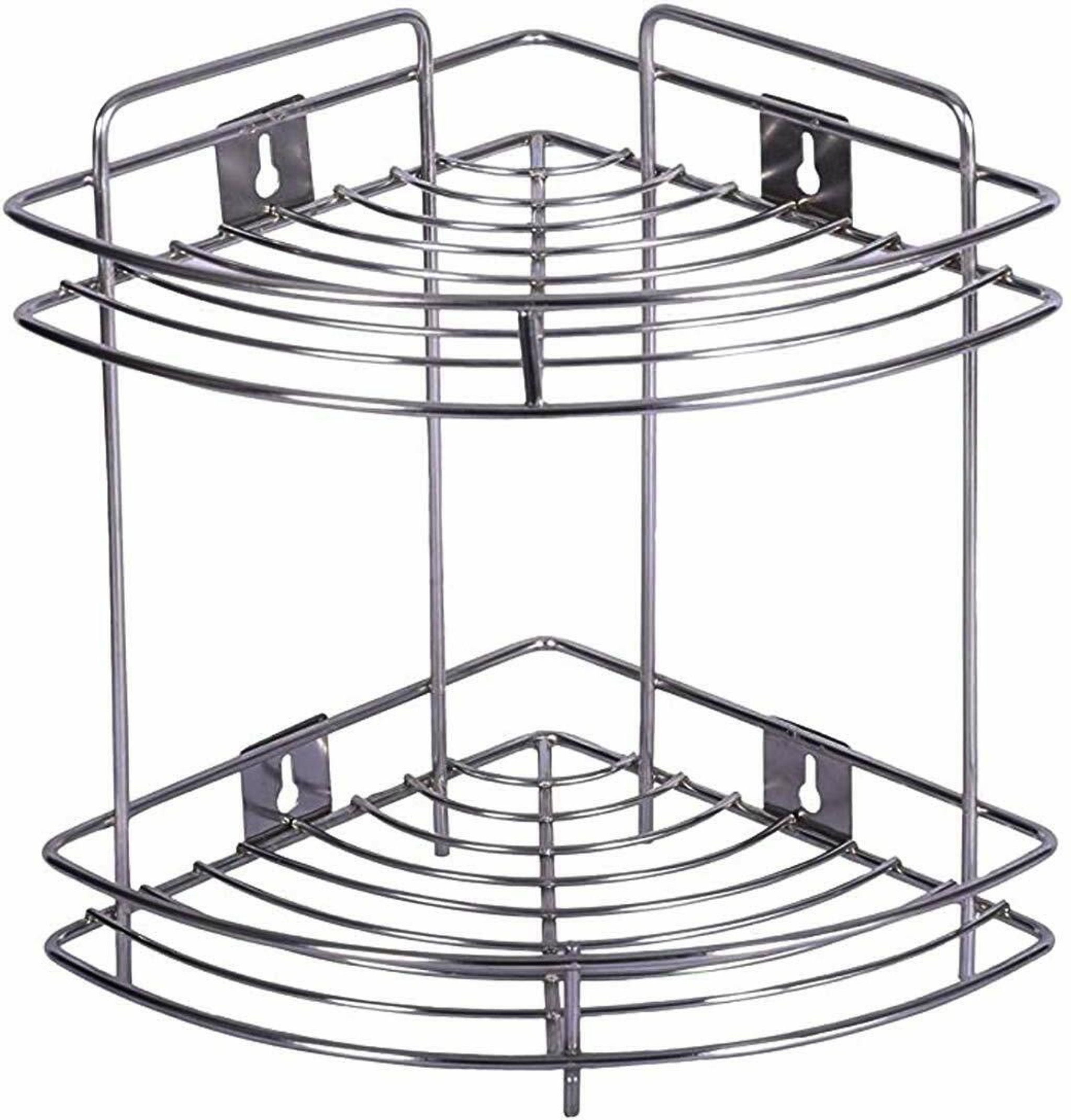 Spacekeeper Multipurpose Stainless Steel 2-Tier Corner Storage Rack Stainless Steel Wall Shelf (Number of Shelves - 2, Silver)
