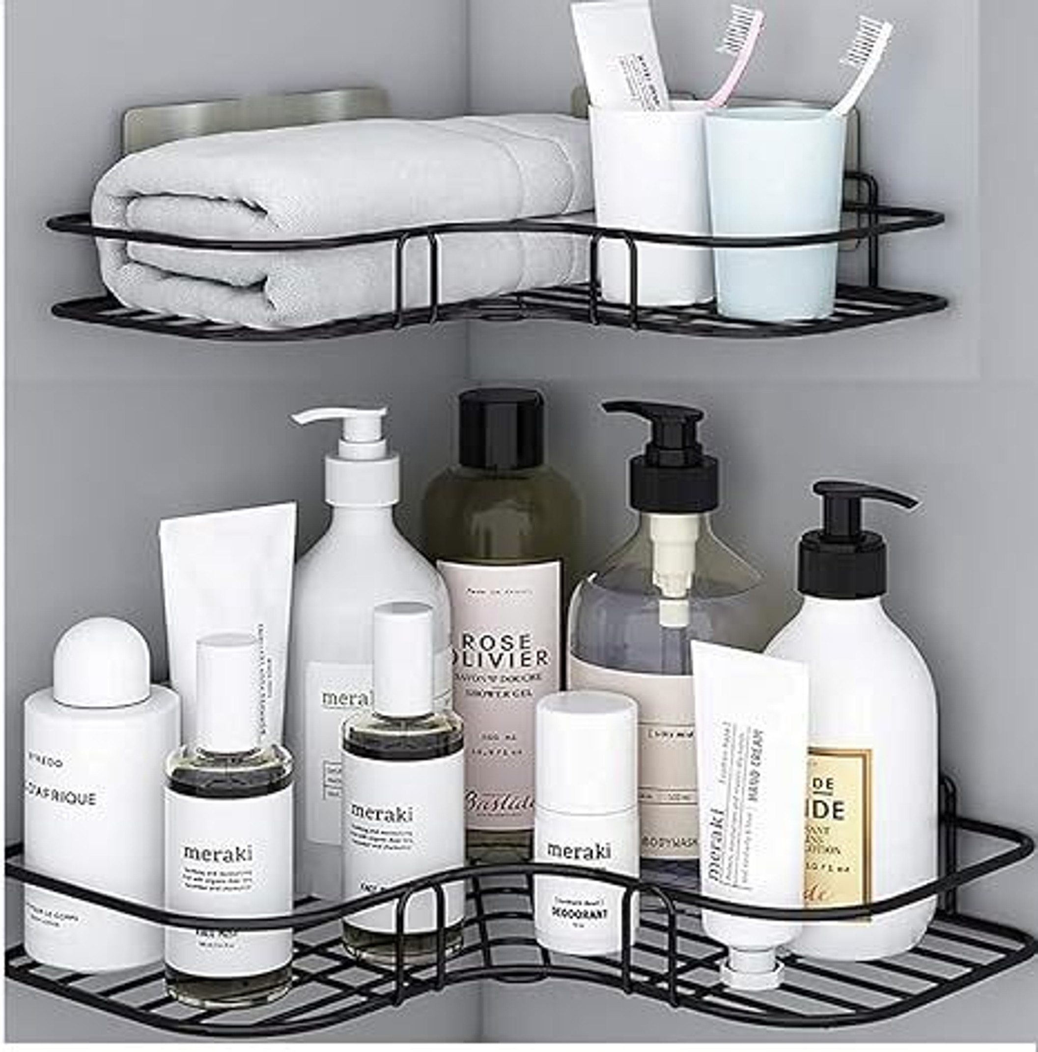 Everlivingsales Stainless Steel Wall Shelf (Number of Shelves - 2, Black)