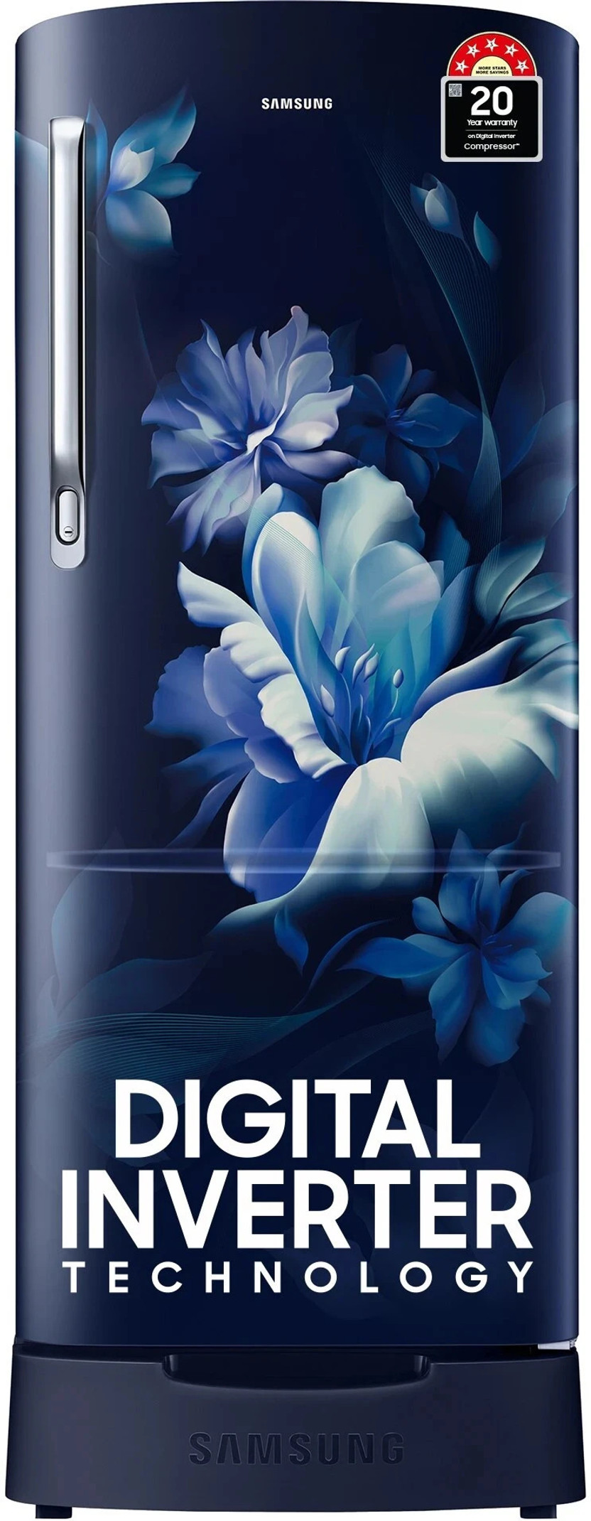 Samsung 183 L Direct Cool Single Door 5 Star Refrigerator with Base Drawer with Digital Inverter (Midnight Blossom Blue, RR20D2825UZ/NL)