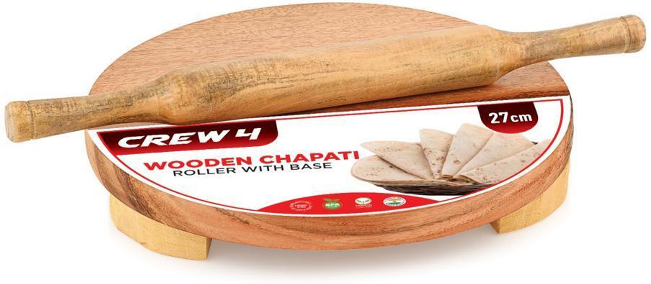 CREW4 Wooden chakla belan/roti maker/roti roller Rolling Pin & Board (Brown, Pack of 2)