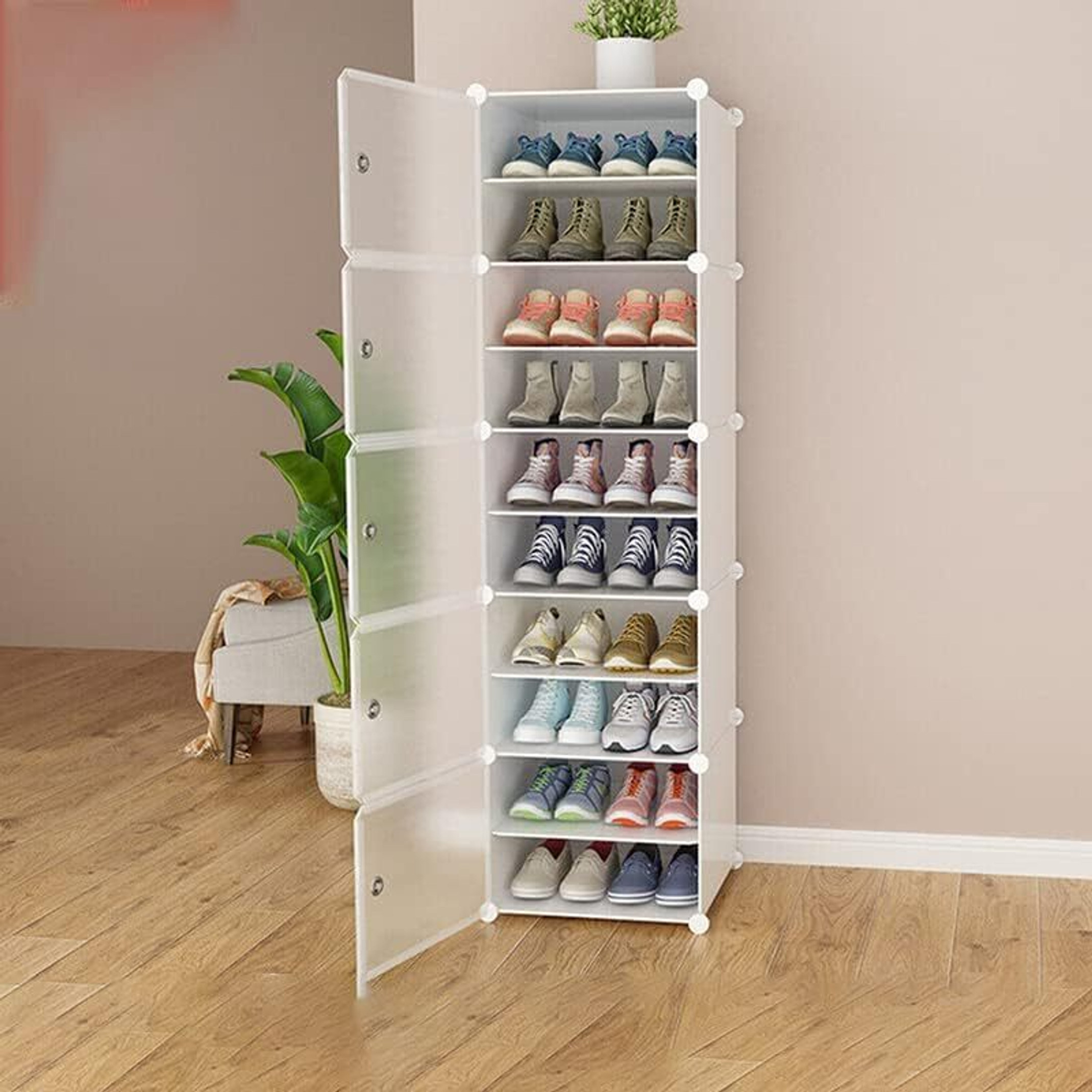 KriShyam ® Portable Shoe Storage 10-Tier Shoes Rack 20 Pairs Plastic Cube Storage Tower Plastic Collapsible Shoe Stand (WHITE, 10 Shelves, DIY(Do-It-Yourself))