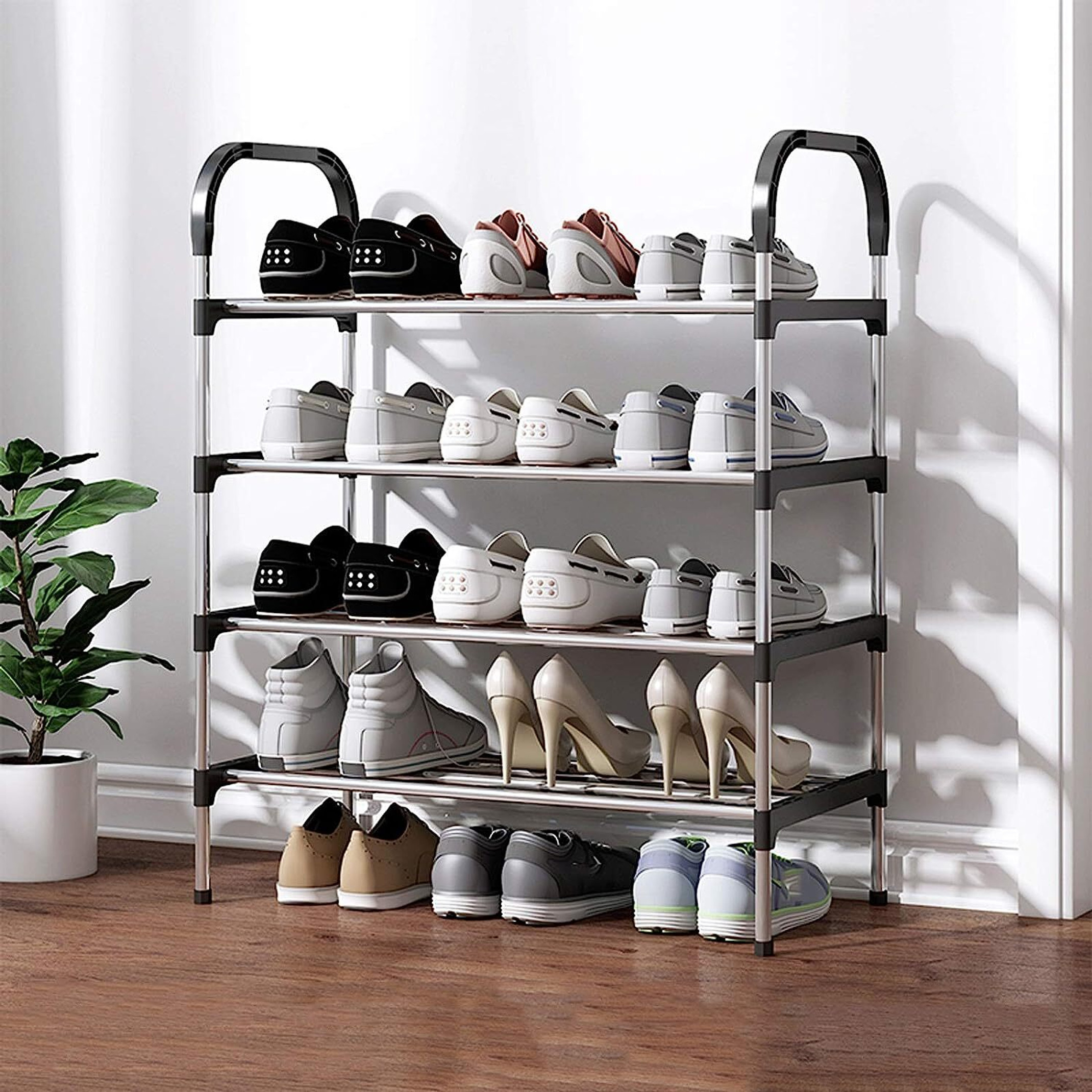 SAISAP SAISAP 4-LAYER CARBON STEEL BLACK SHOESTAND Metal Collapsible Shoe Stand (BLACK, 4 Shelves, DIY(Do-It-Yourself))