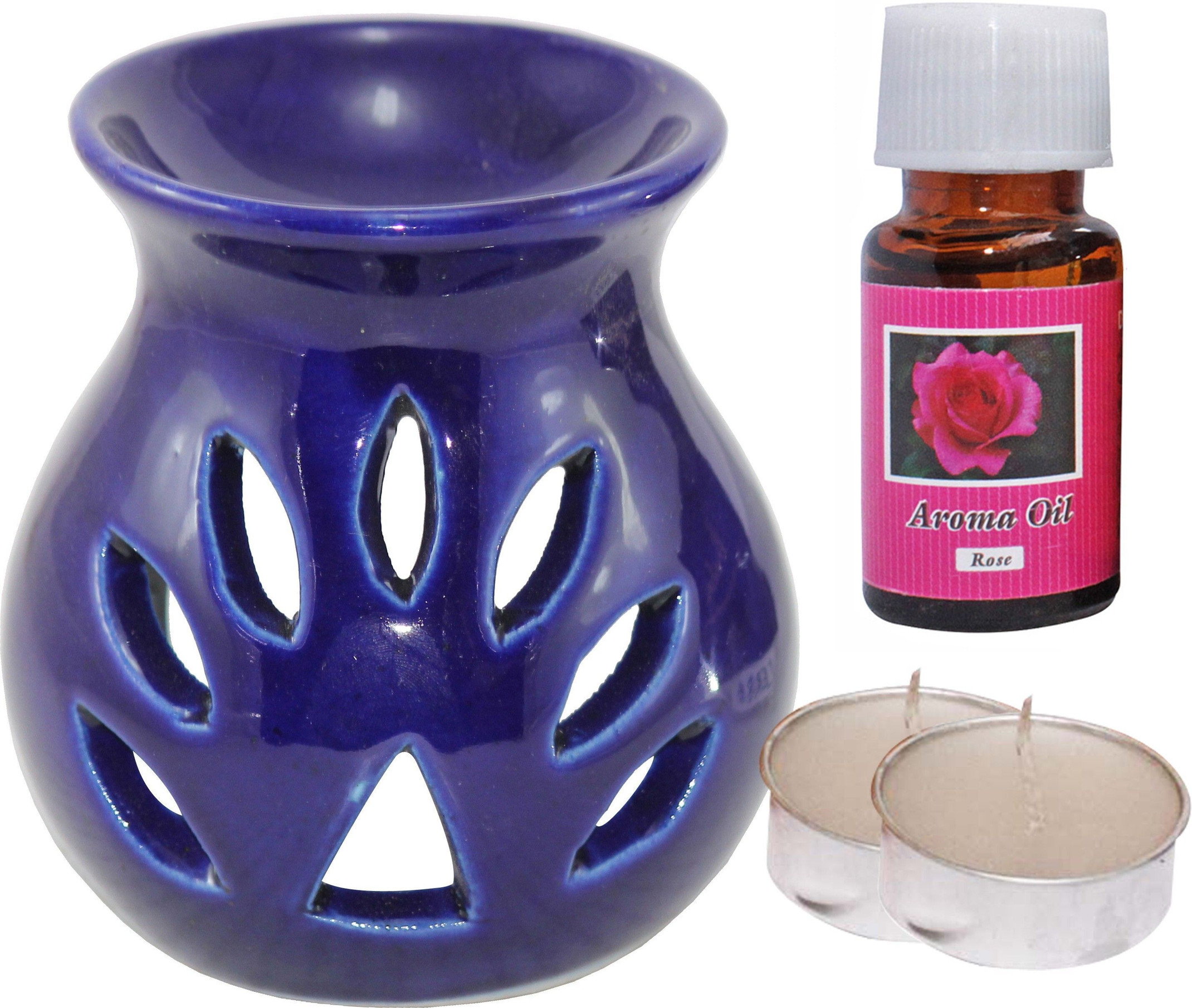 Luxantra Rose Diffuser Aroma Blue Diffuser Oil Burner With 10ml Aroma Oil and Tlight Candle (4 x 2.5 ml)