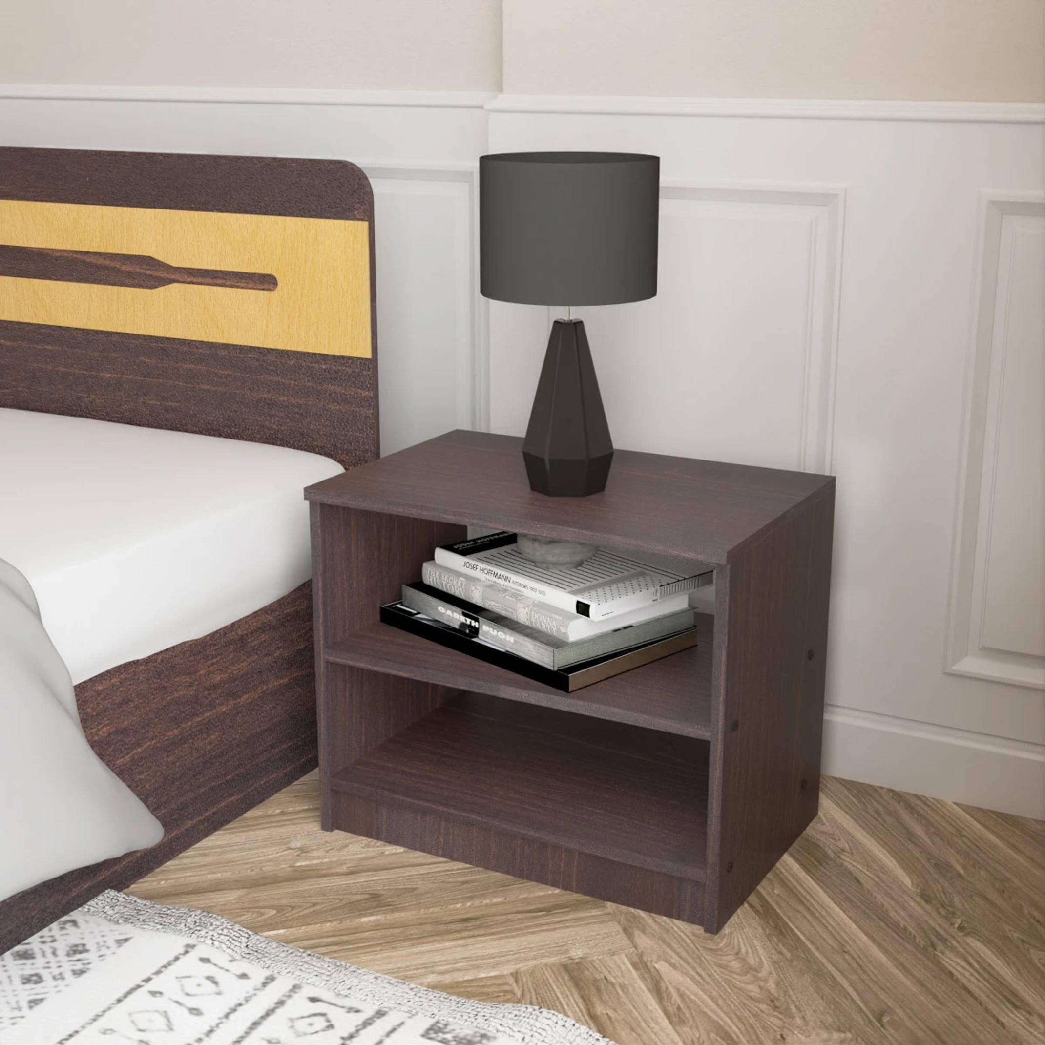NEUDOT Prime Engineered Wood Bedside Table (Finish Color - Black, DIY(Do-It-Yourself))