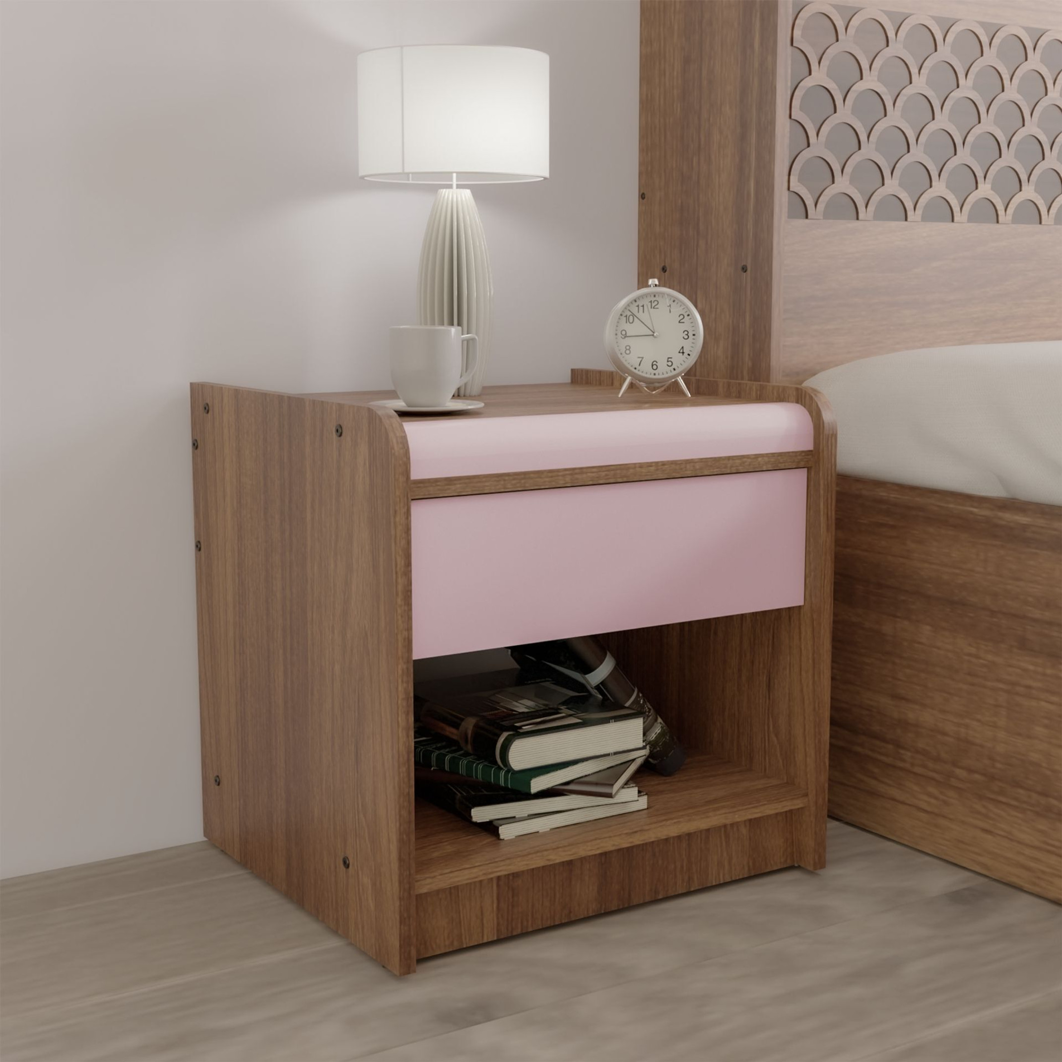 NEUDOT LIXO BST Engineered Wood Bedside Table (Finish Color - TEAK, DIY(Do-It-Yourself))