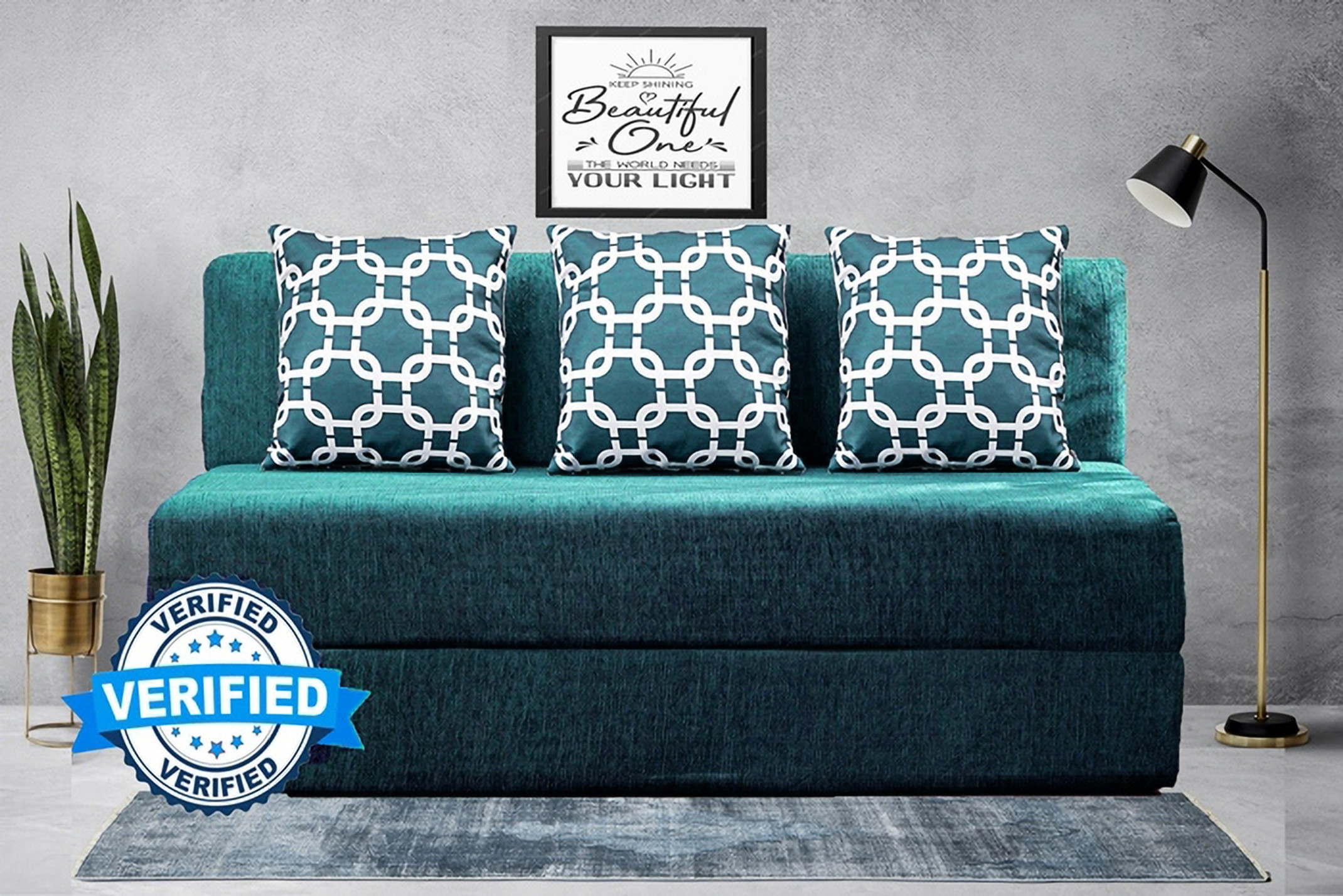 Little Smile 5X6 size for 3 Person- Moshi Fabric Washable Cover 3 Seater Double Foam Fold Out Sofa Cum Bed (Finish Color - Sea Green Delivery Condition - Pre-assembled)