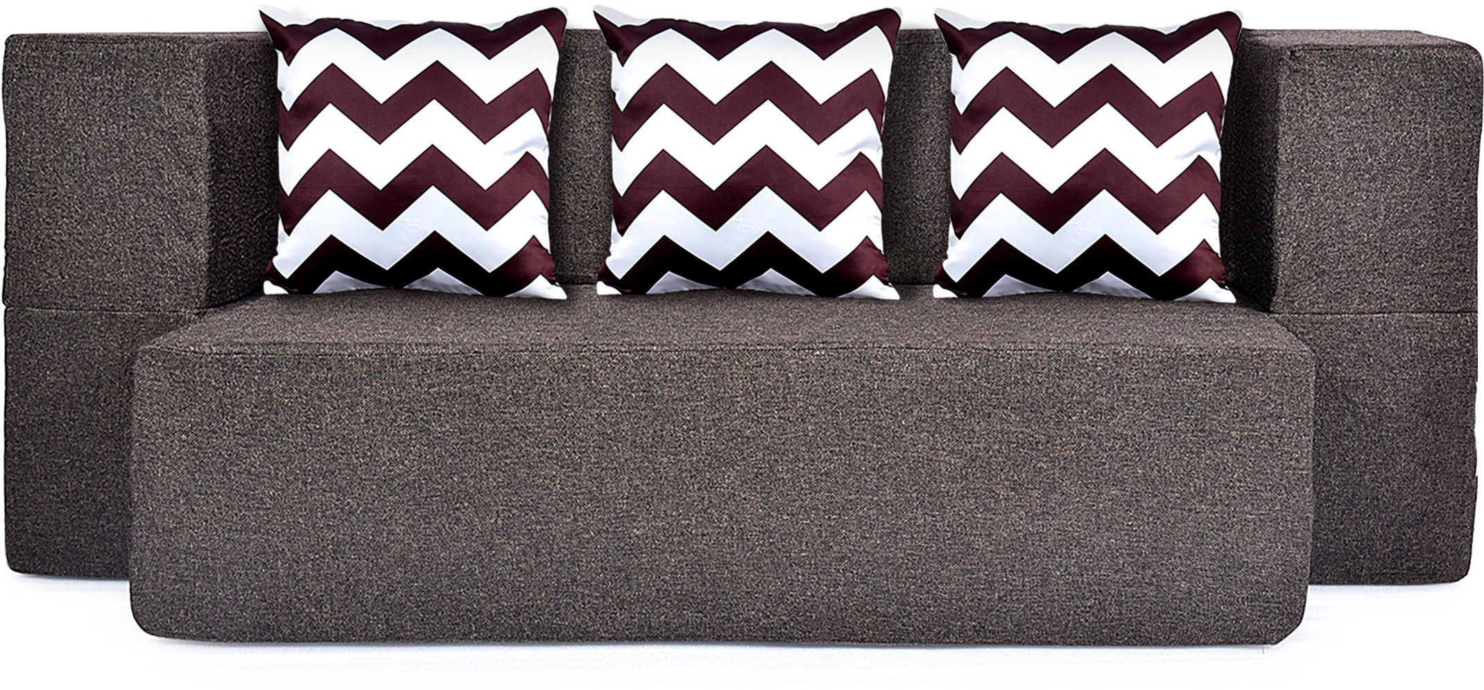 Solis Primus-comfort for all SOLISPRIMUS- COMFORT FOR ALL 3 Seater Double Foam Fold Out Sofa Cum Bed (Finish Color - Brown with 3 Zigzag Cushion (Brown) Delivery Condition - Pre-assembled)