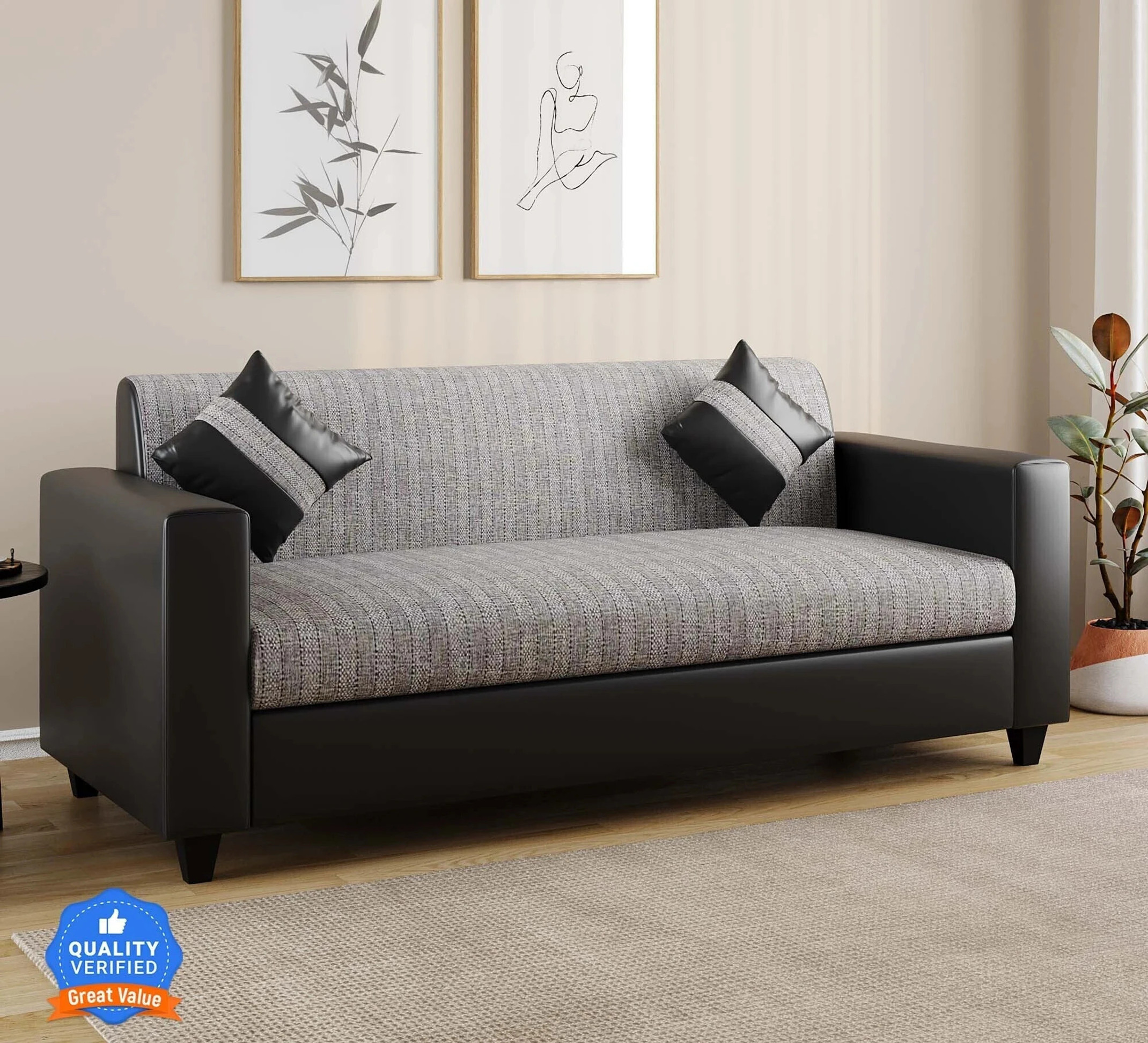 Flipkart Perfect Homes Crete Leatherette and Fabric 3 Seater  Sofa Price in India - Buy Flipkart Perfect Homes Crete Leatherette and Fabric 3 Seater  Sofa online at Flipkart.com