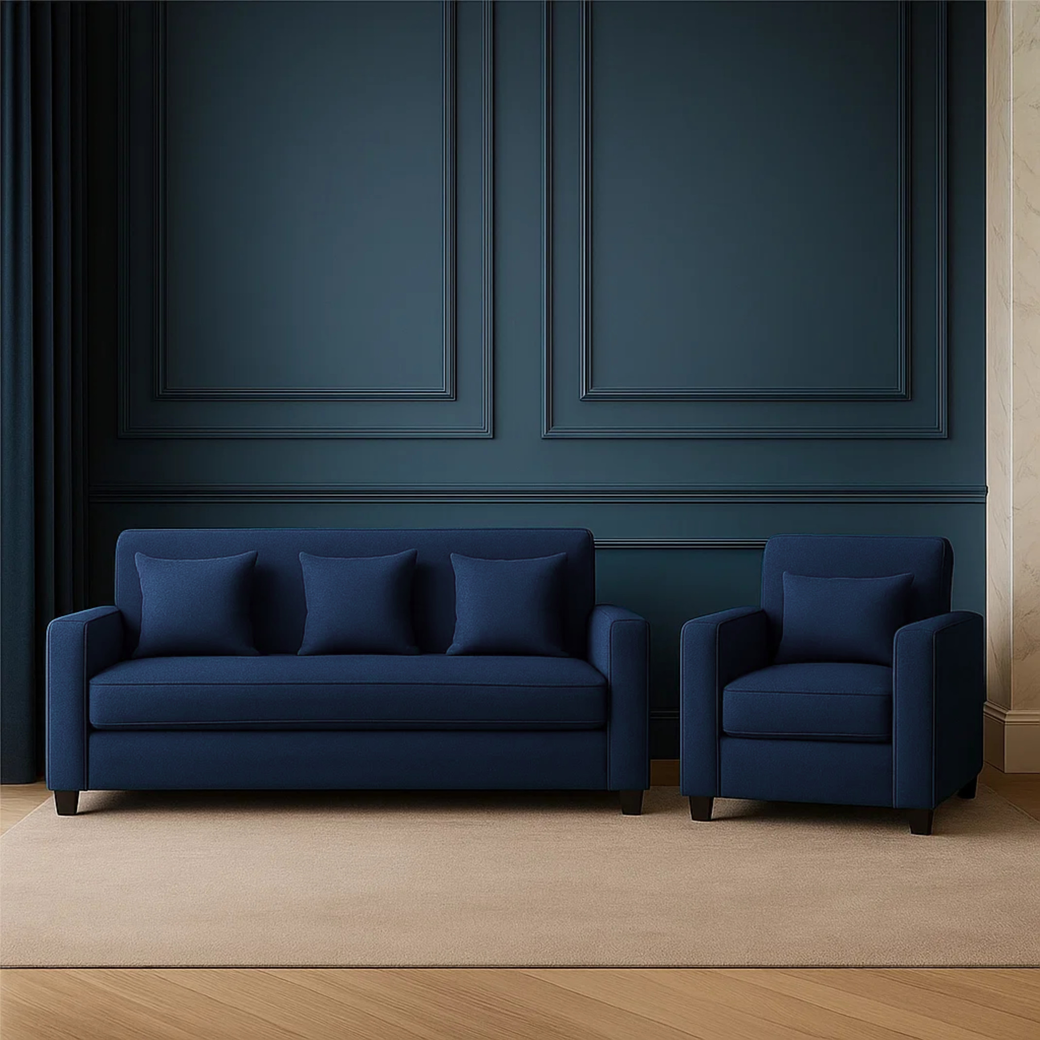 WAKESURE Premium Quality Jute Fabric 3 + 1 Sofa Set (Navy Blue, DIY(Do-It-Yourself))