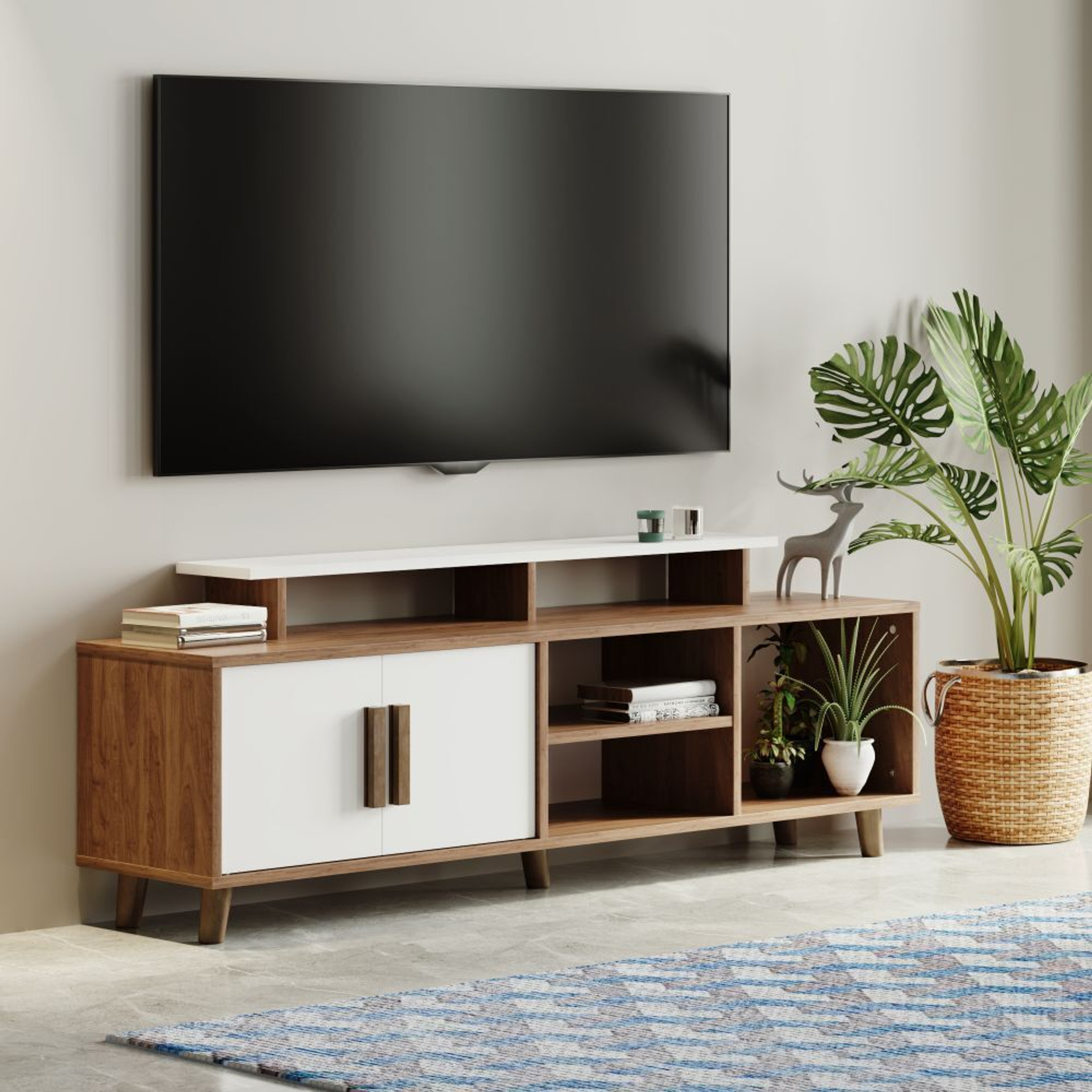 Wakefit Eris Engineered Wood TV Entertainment Unit (Finish Color - Wenge & Frosty White, Knock Down)
