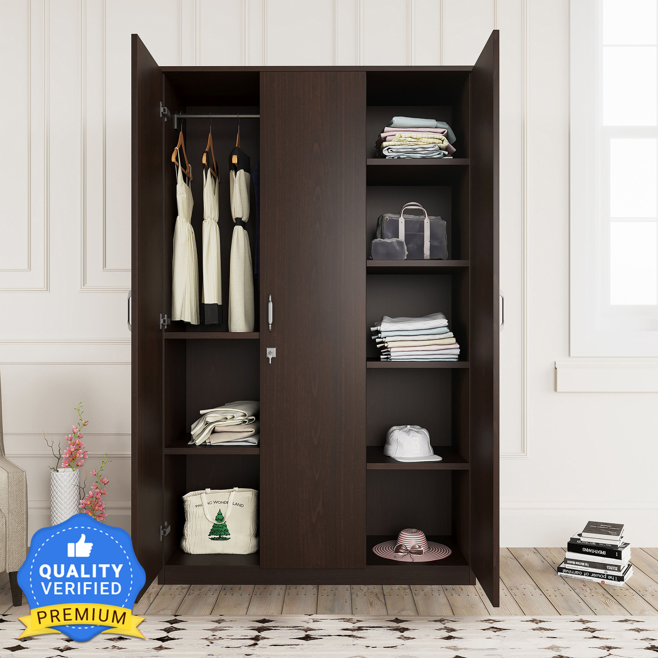Nilkamal WILLY Engineered Wood 3 Door Wardrobe (Finish Color - New Wenge, Knock Down)