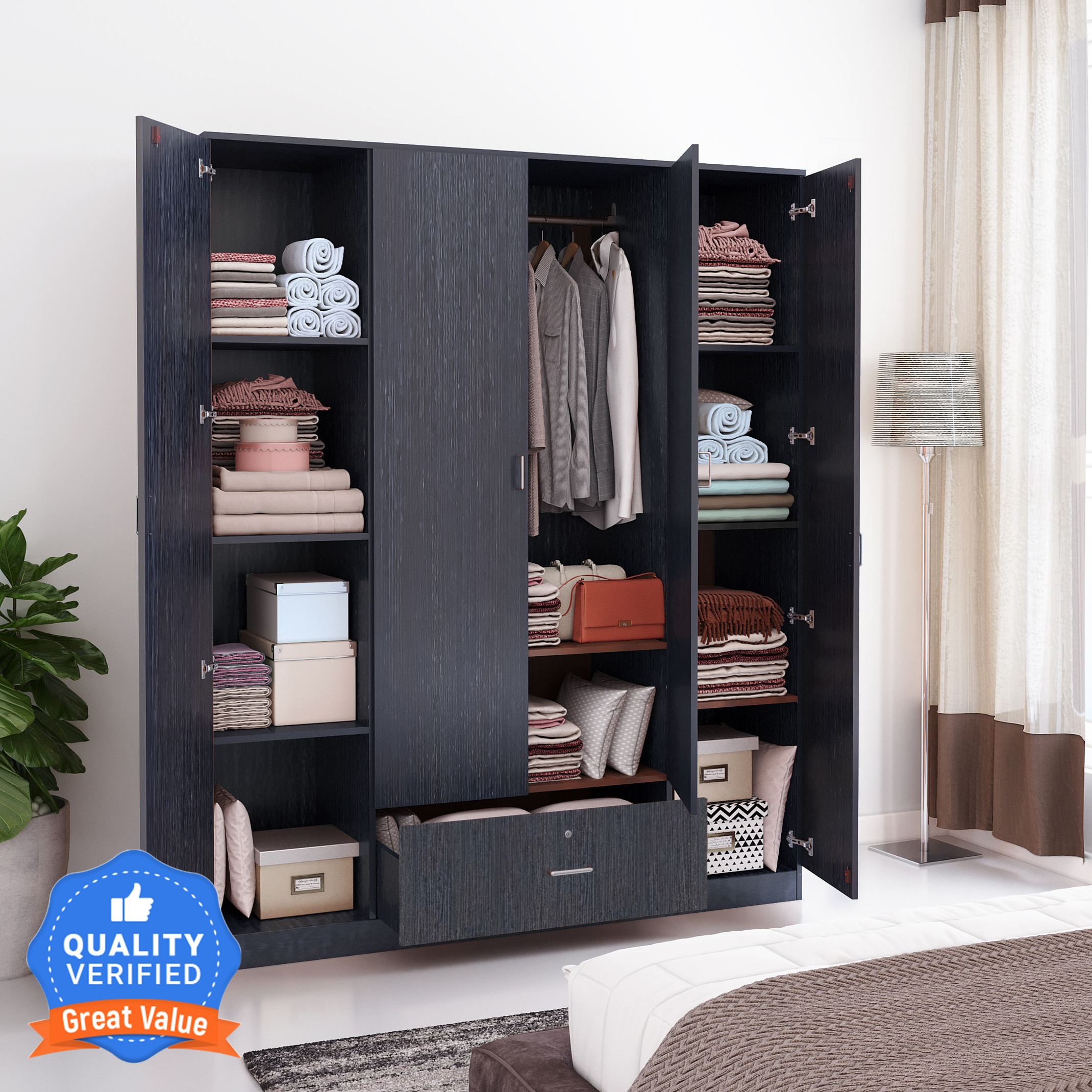 Flipkart Perfect Homes Andes Engineered Wood 4 Door Wardrobe Price in India - Buy Flipkart Perfect Homes Andes Engineered Wood 4 Door Wardrobe online at Flipkart.com
