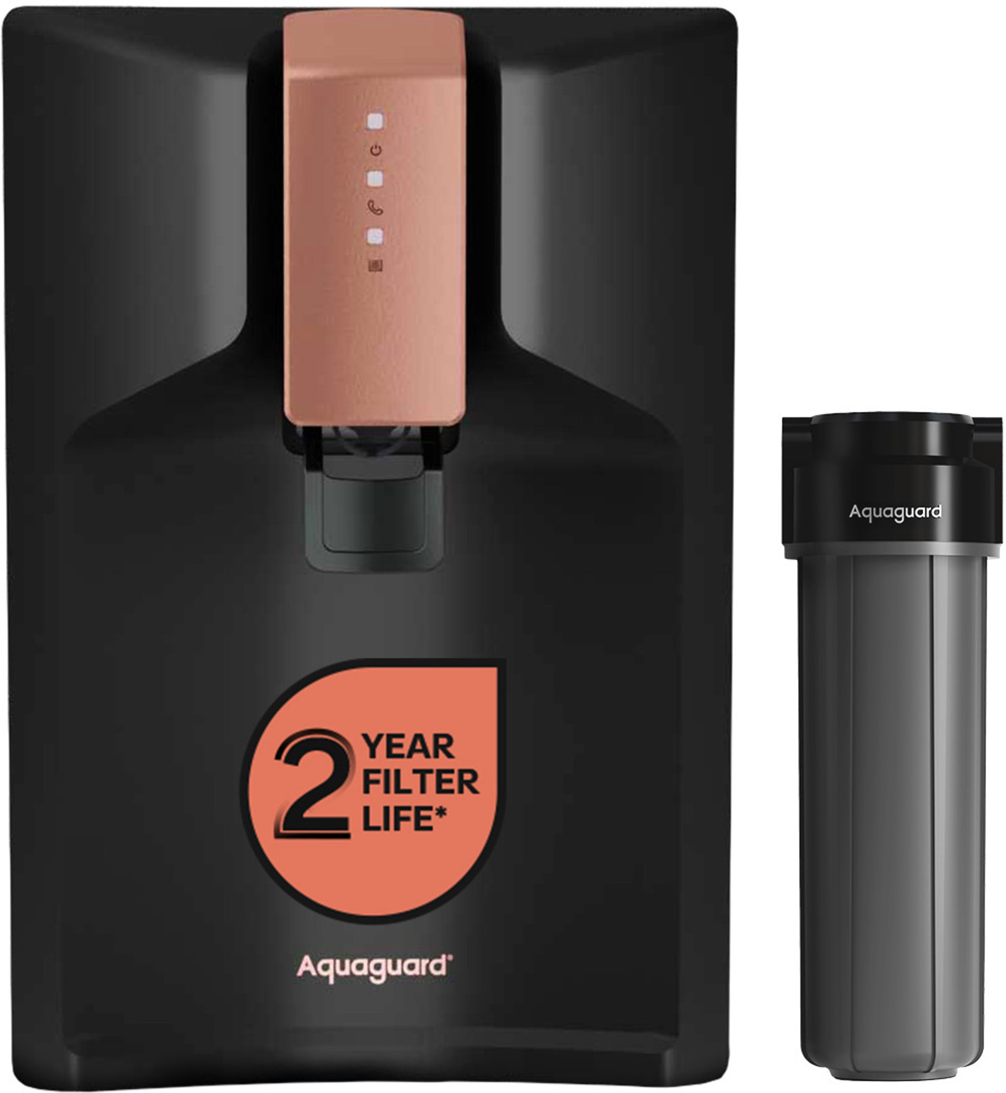 Aquaguard Enrich Glory 6 L RO + UV + UF Water Purifier | 2 Year Filter Life | With Mega Sediment Filter | Active Copper Technology | 10 Stage Purification | >40% Water Recovery | Suitable for all Water Sources (Black)