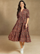 Women Fit and Flare Multicolor Midi Dress Flipkart