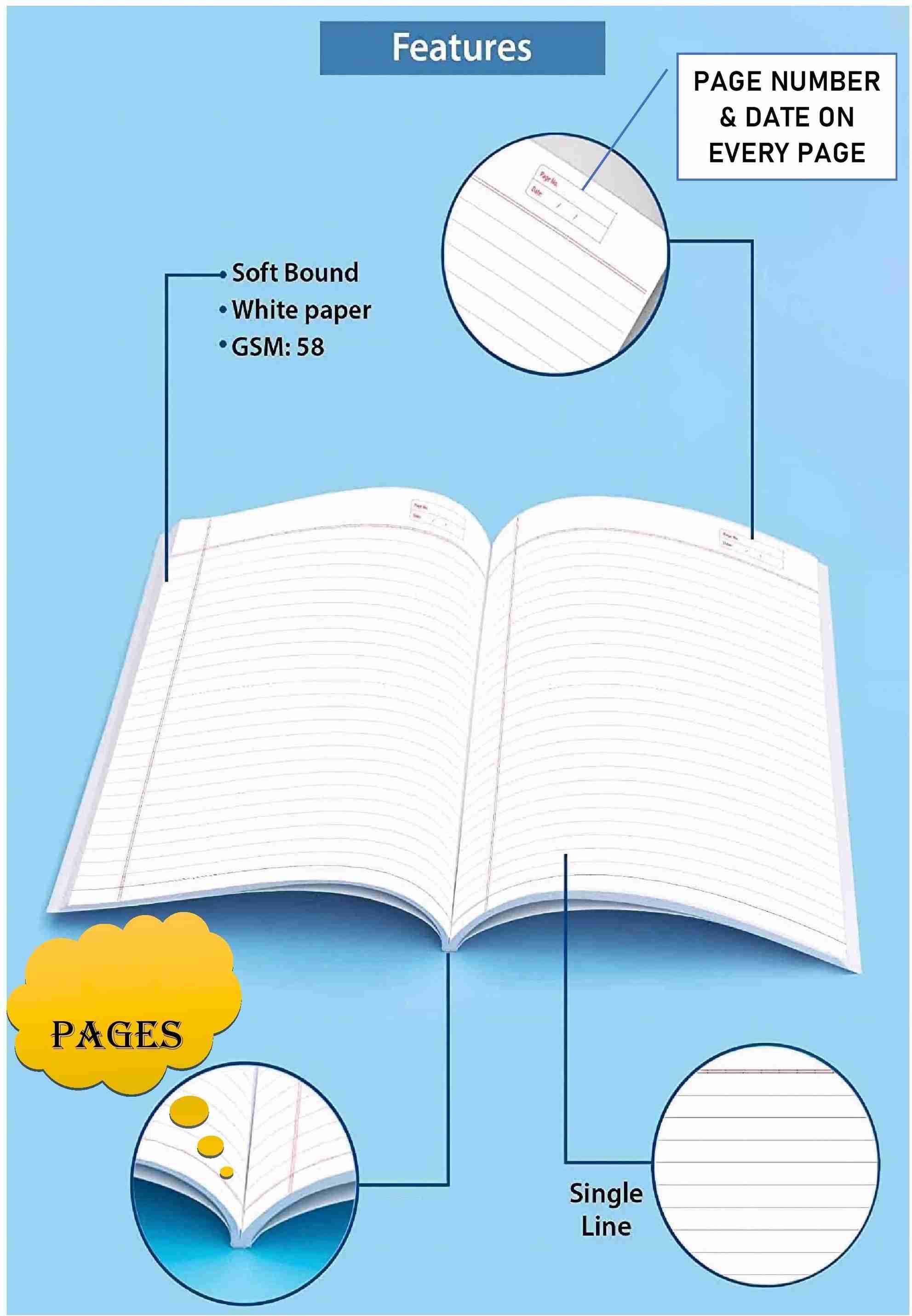 Rush 300 Pages A4 Note Book | Pack of 6 | Single Line Ruled A4 Size ...