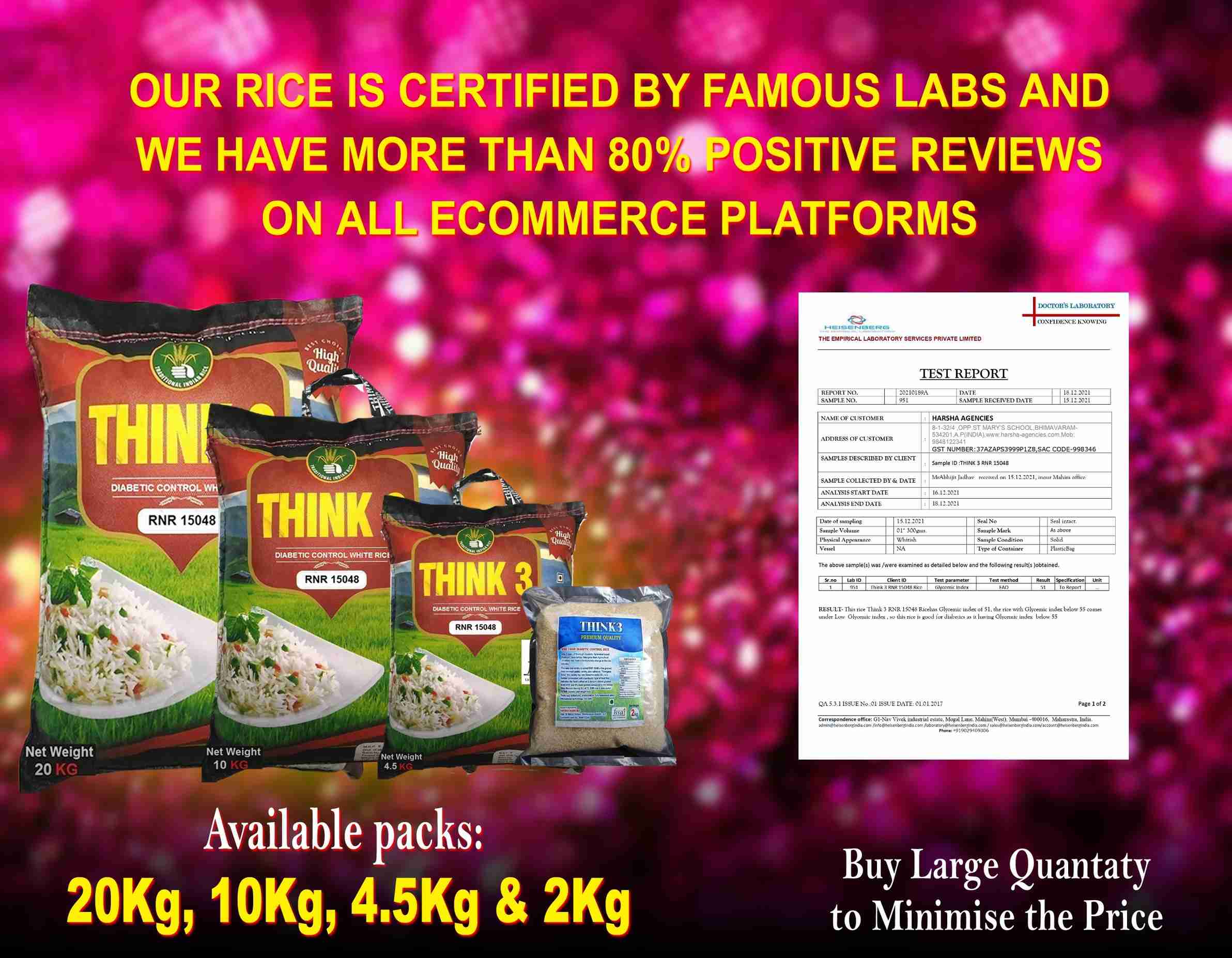 Rnr Rice THINK3 RNR 15048 Diabetic Friendly / Low GI Sona Masoori Rice (Small ...