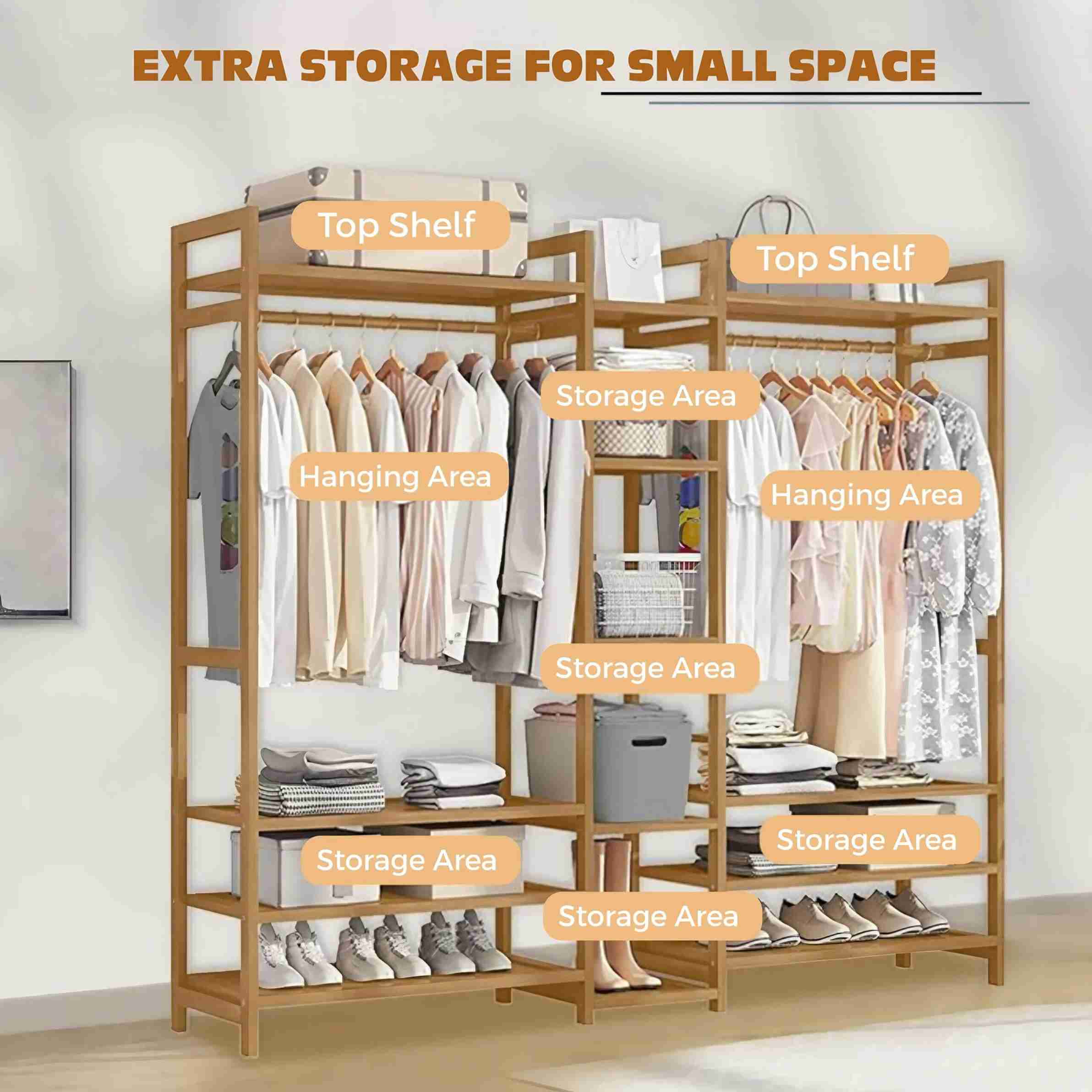 ADA Handicraft Bamboo Garment Clothes Hanging Heavy Duty Rack, Portable ...