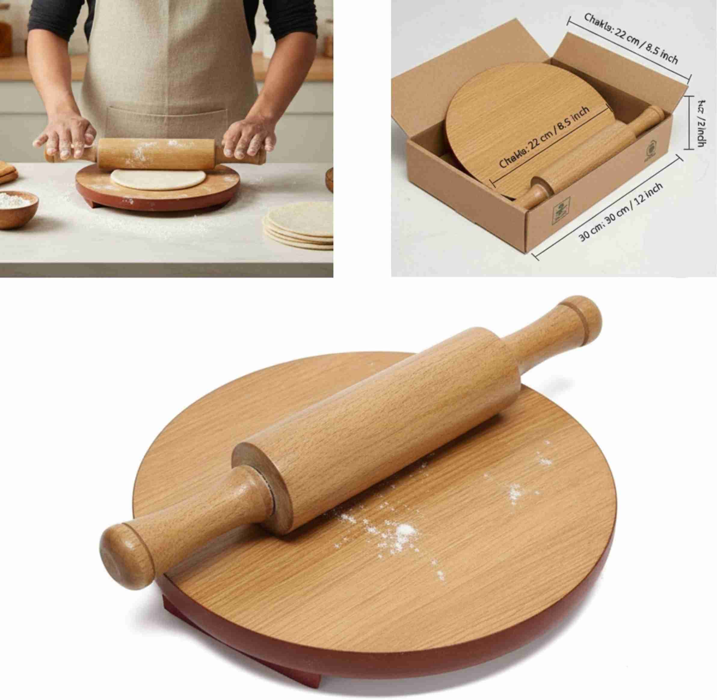 Bellan Roti kitchenKing Chakla Belan Roti Maker (9 Inch) Wooden Pure Chakla Belan ...