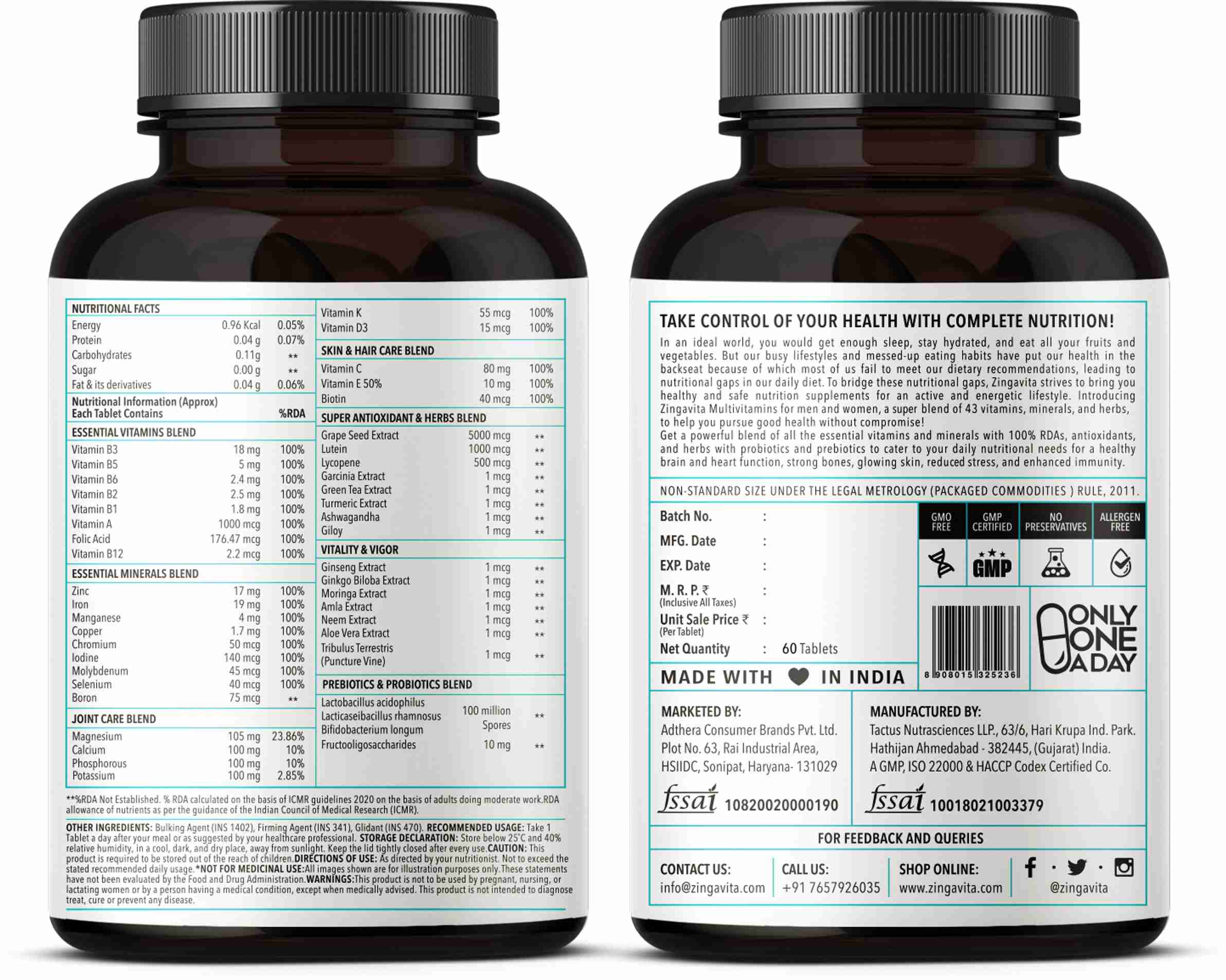 Multivitamin Rda Zingavita Multivitamin Tablets for Men & Women Probiotics, 100% RDA ...