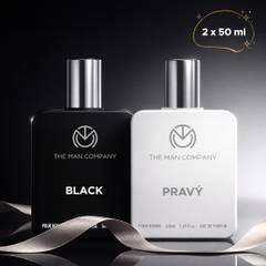 THE MAN COMPANY Black with Pravy Perfume Combo 2 x 50ml | Long-Lasting Fragrance for Men | Men's Perfume - 100 ml