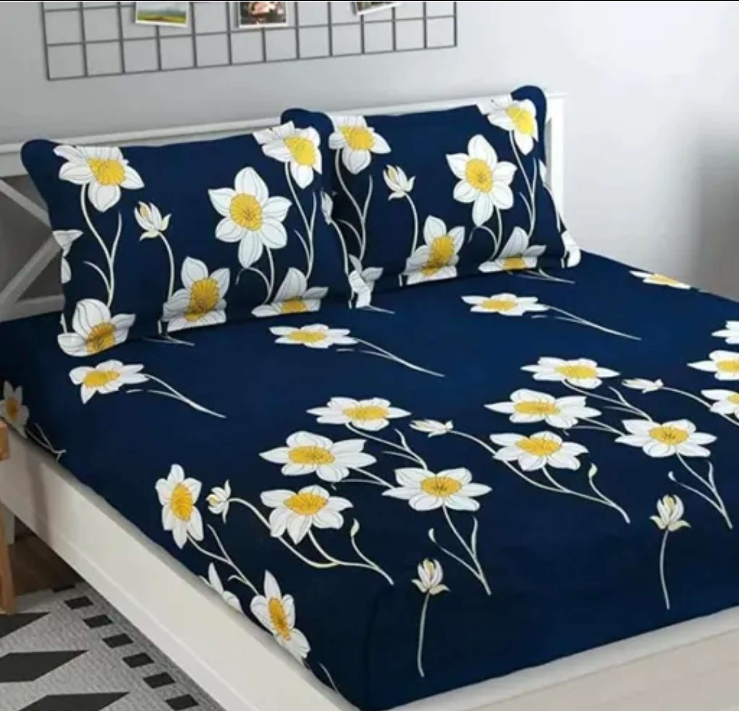 Cotton Double Bedsheet with Blue Floral & Palm Print | Soft Breathable Fabric with Matching Pillow Covers main image 0